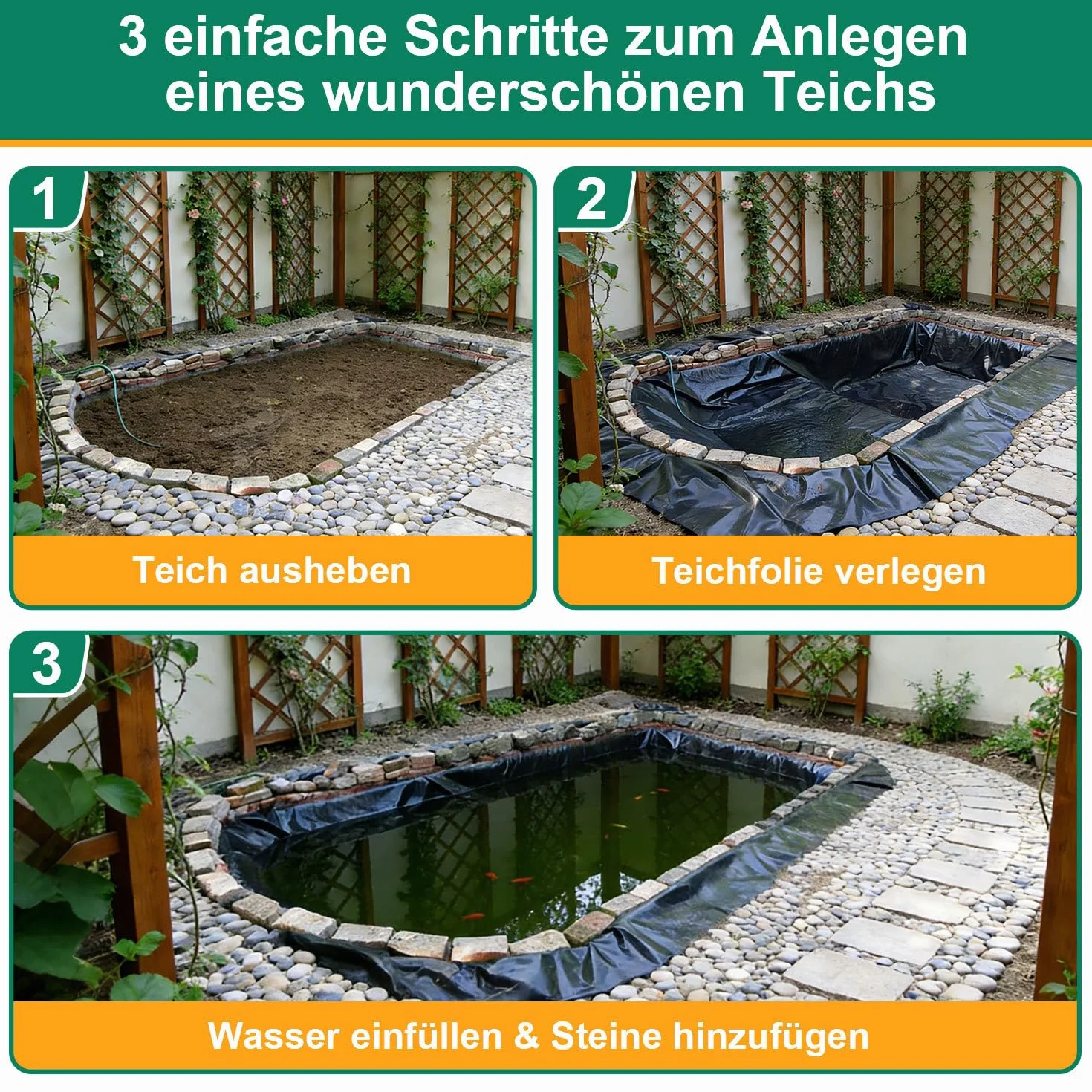 Bâche pour bassin 2 x 3 m Noir 0,5 mm Polyéthylène haute densité Protection UV