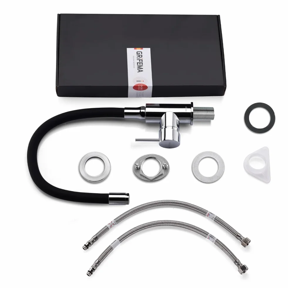 GRIFEMA Mitigeur Évier Bec Flexible Rotative 360° Chrome Noir G4002-2