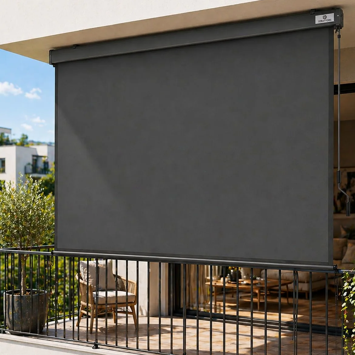 Store Vertical Extensible 180x250 cm Balcon Store Roulant Extérieur - Blocage des UV avec Manivelle et Cassette du Vent pour Balcon Terrasse Patio Jardin d'Auvent Protection - Anthracite