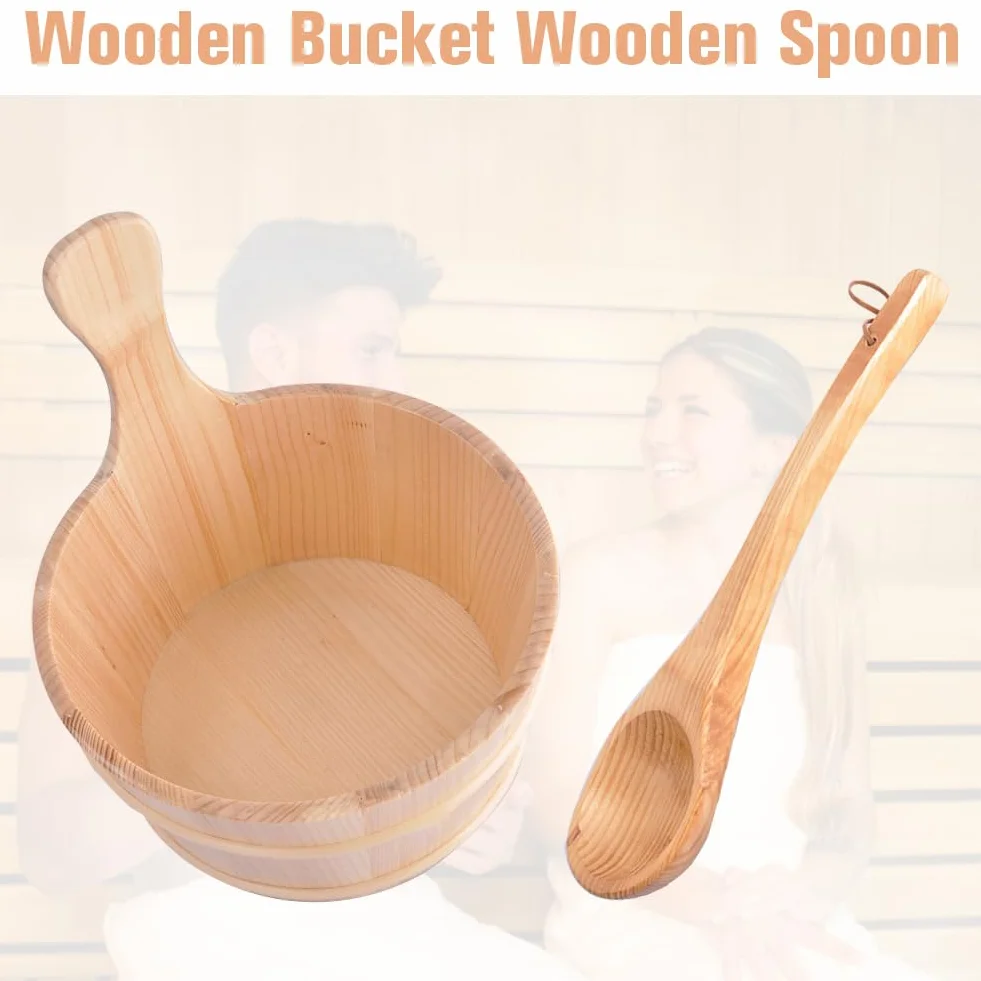 Kit de Sauna en Bois avec Seau et Louche, Accessoire de Sauna Essentiel pour Hammam