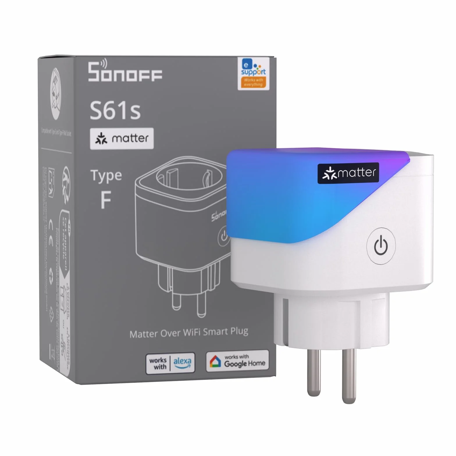 SONOFF S61s Prise Connectée WiFi 16A 3840W Compatible Matter Alexa Google Apple Home