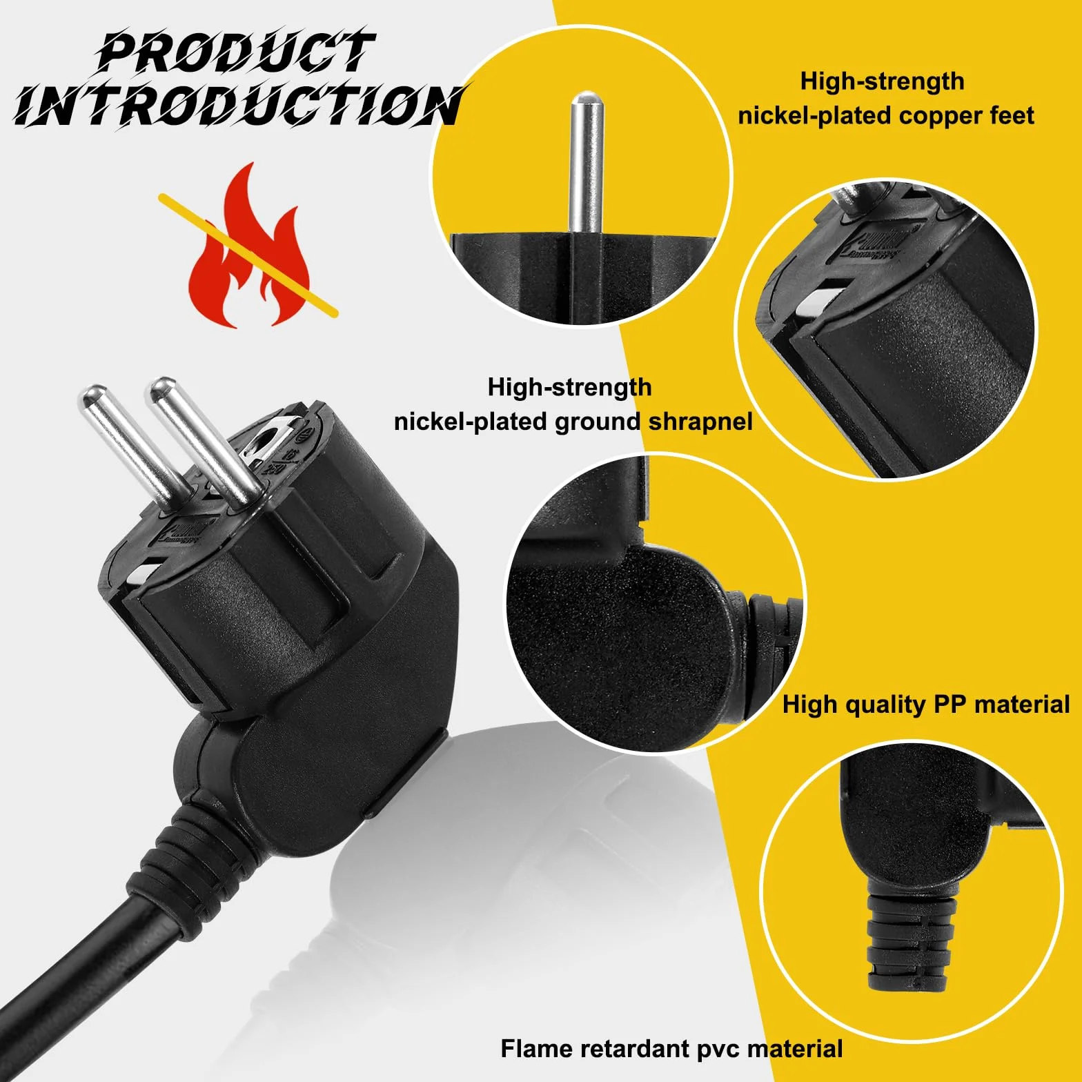 Fiches Schuko Mâle 250V 16A IP20 Noir Prise Électrique Coudée