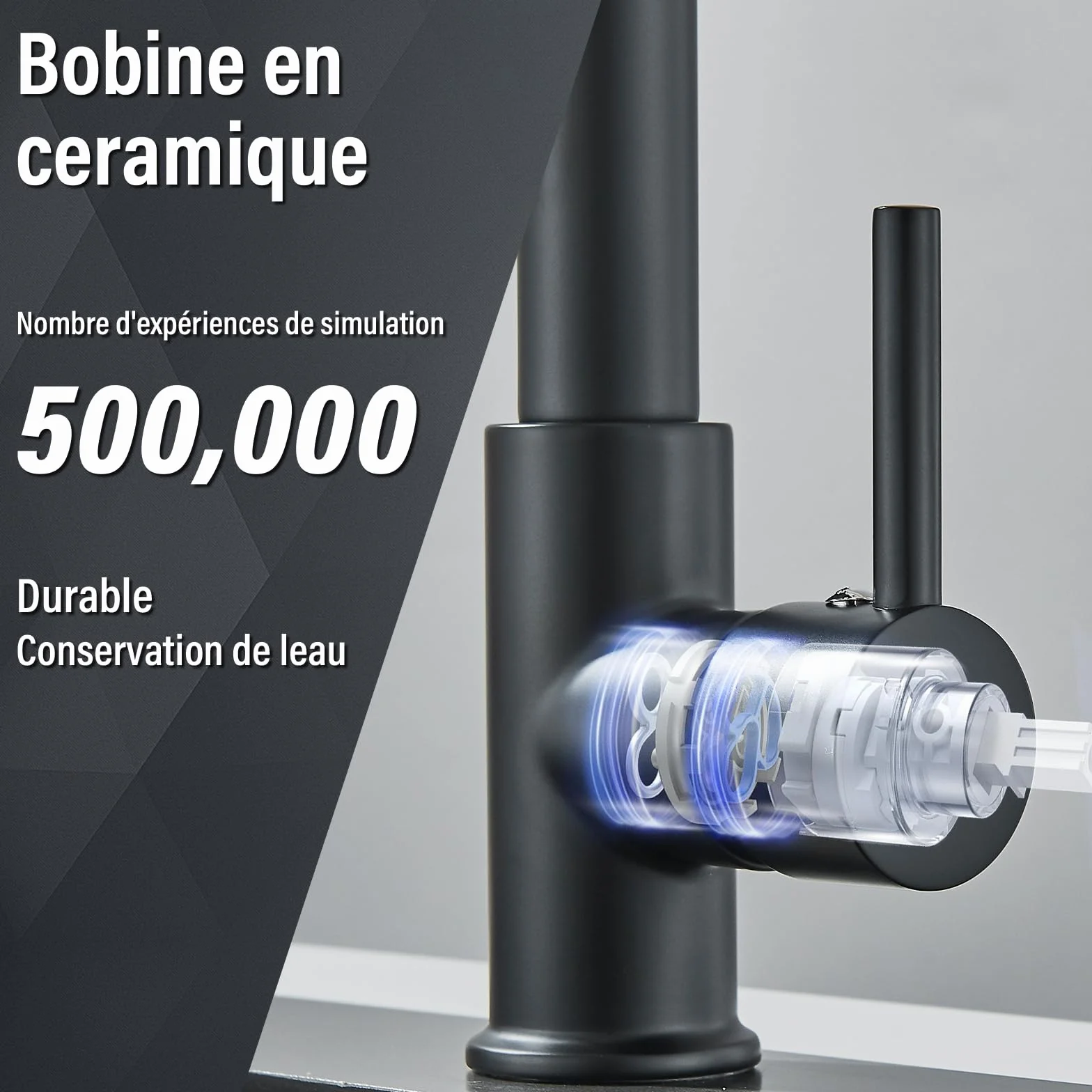 Robinet Cuisine Noir Pivotant 360° Mitigeur 2 Modes Pulvérisation Évier Arc Élevé Laiton