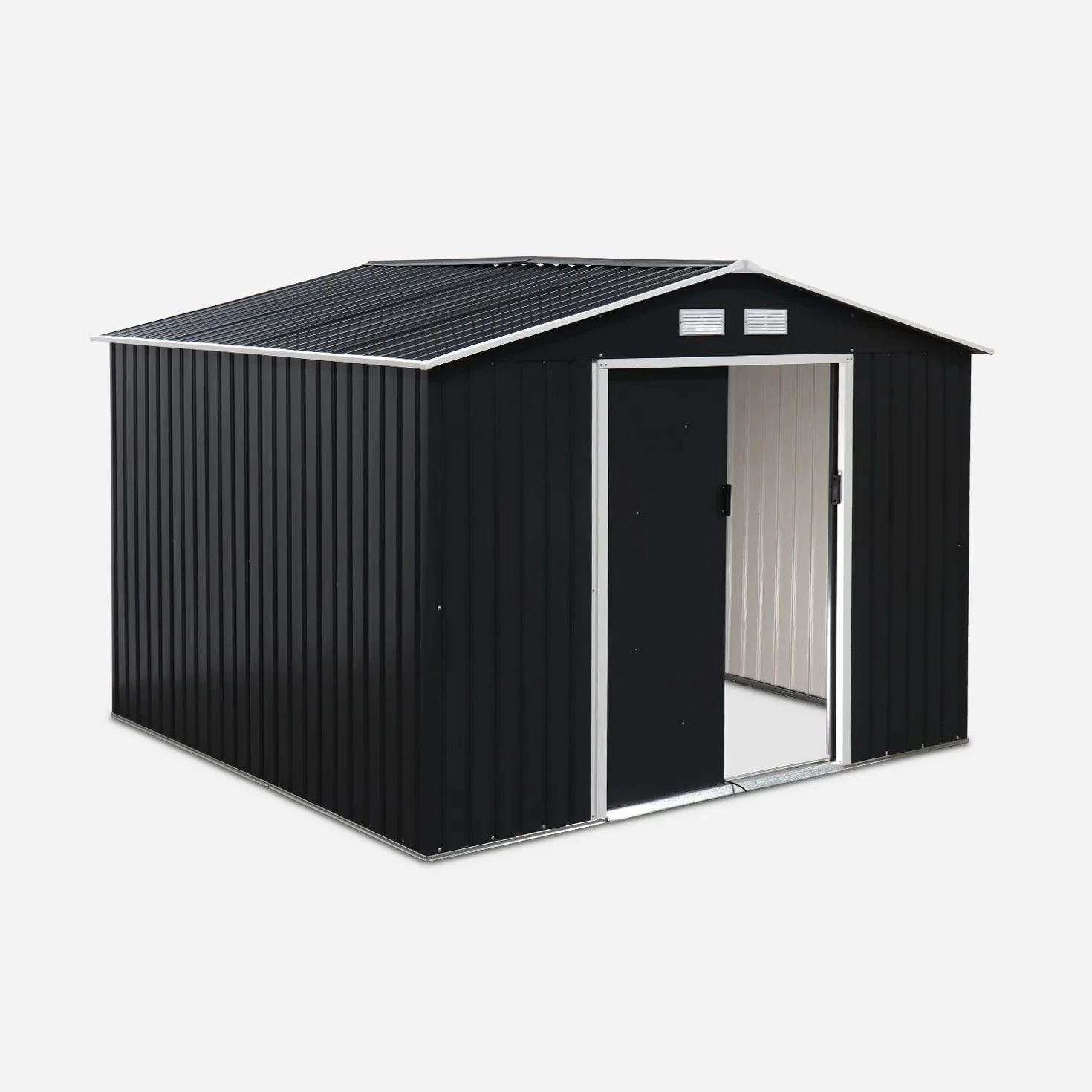 Abri de Jardin en métal Calaisis 7.06m² Gris Anthracite et Blanc Cabane à Outils Deux Portes coulissantes