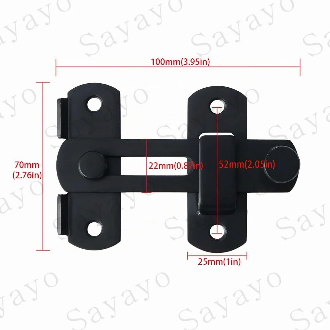 SAYAYO Verrou Porte Coulissante Serrure Loquet Portail à Bascule Boulon Acier Inoxydable Noir Mat EMS9500-B