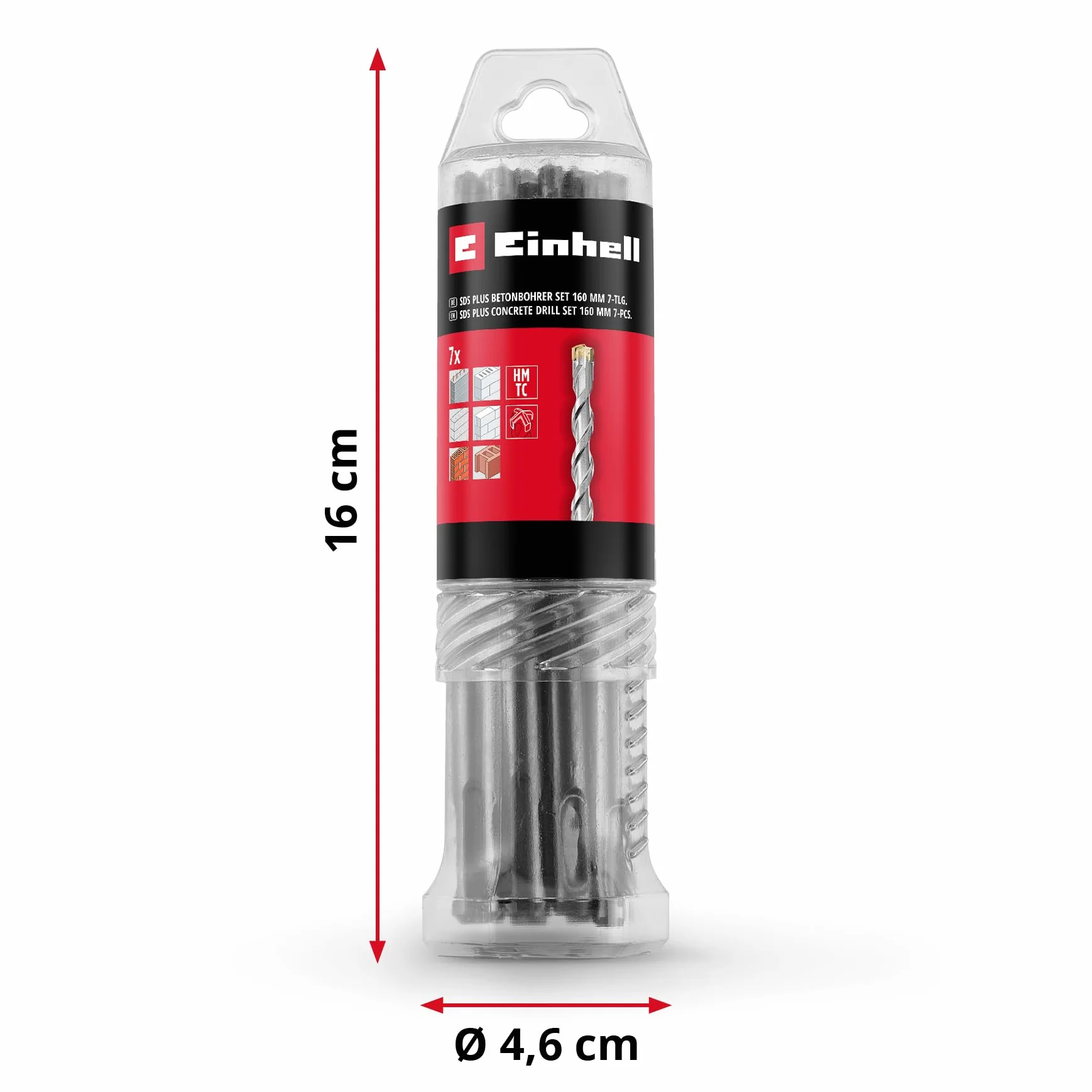 Original Einhell 7 pièces SDS Plus foret marteau 160 mm acier à outils 40Cr plaquette métal dur quatre tranchants