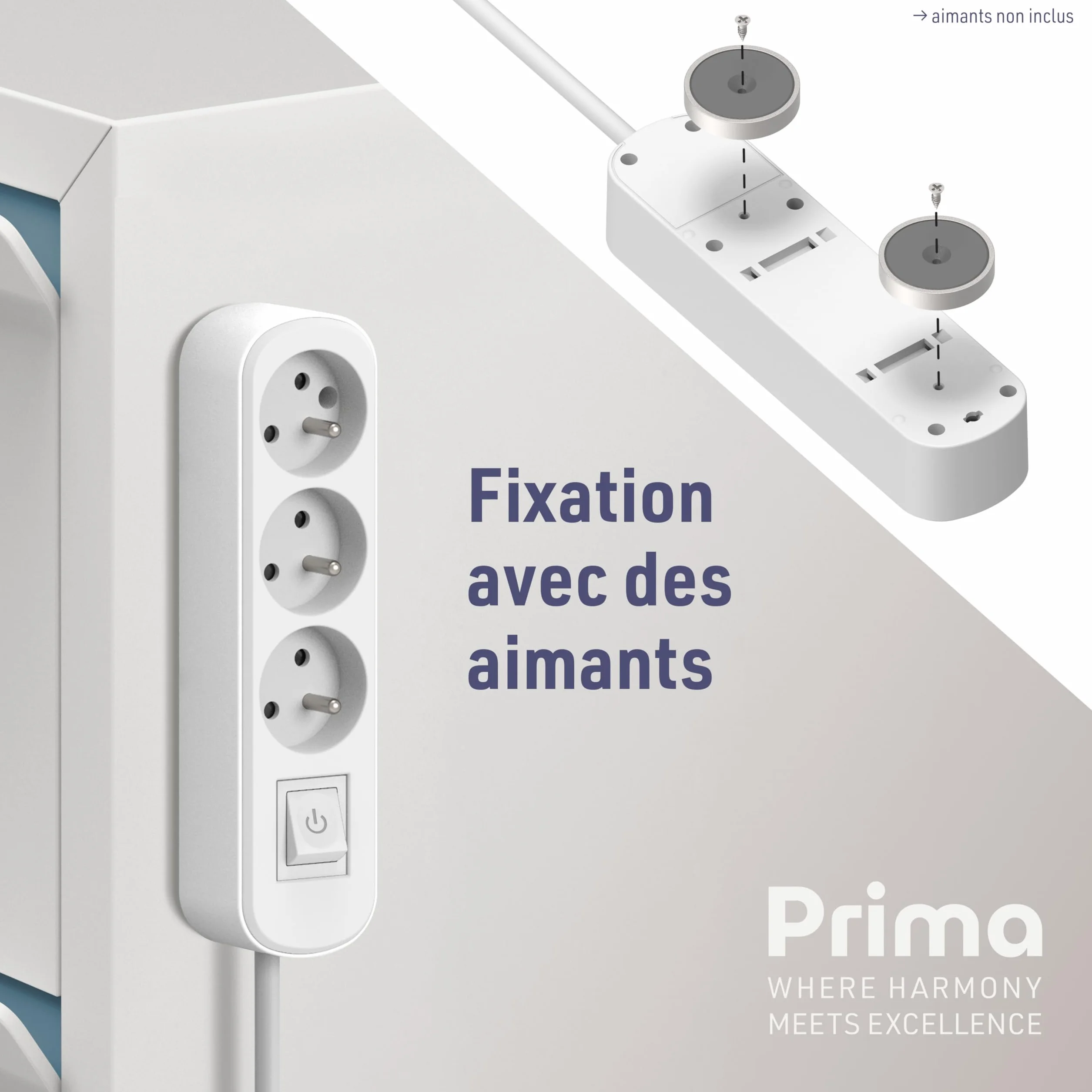 Electraline Bloc 3 prises avec interrupteur fiche plate 1,5 m Blanc