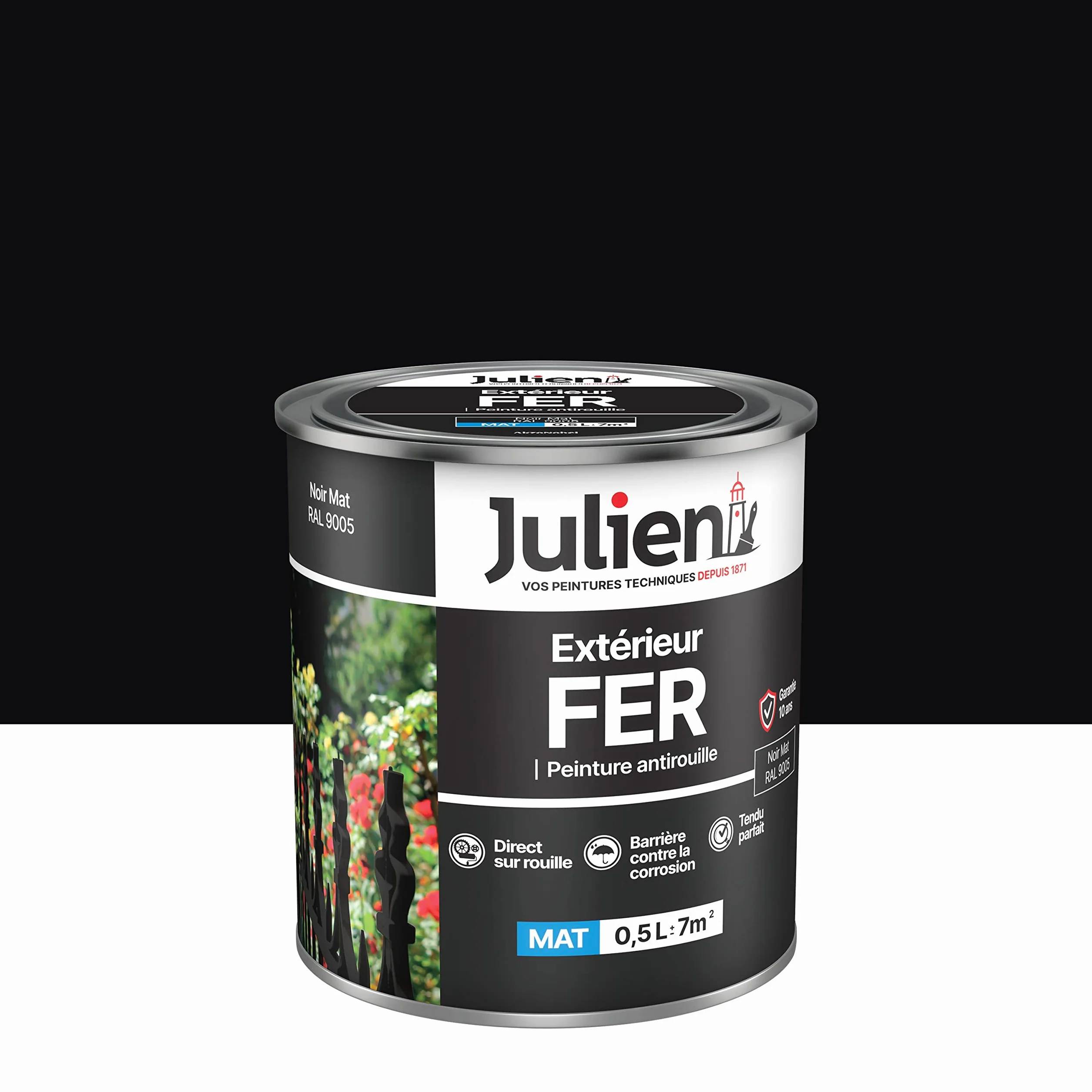 Julien Peinture Fer Anti-Rouille Mat Noir 0,5 L