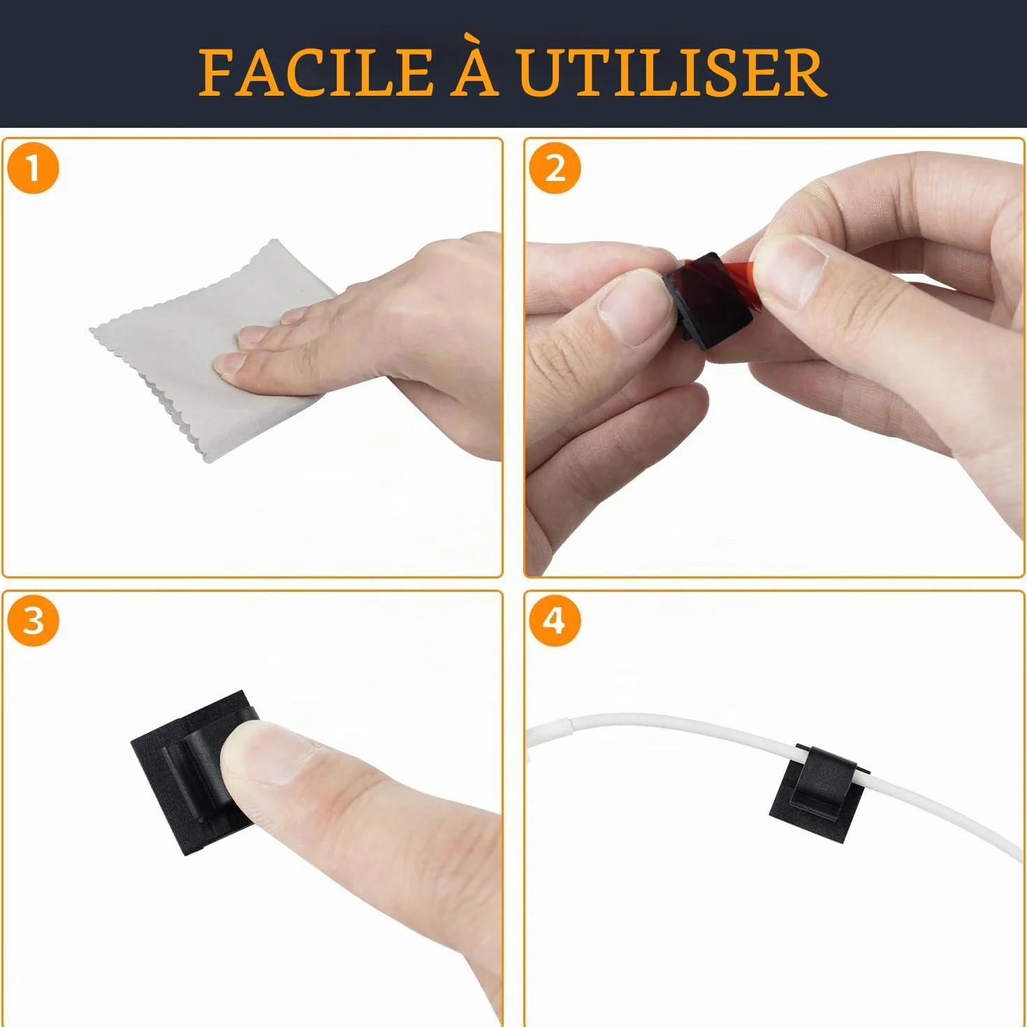 SOULWIT® Lot de 50 Clips de Gestion de câbles Auto-adhésifs