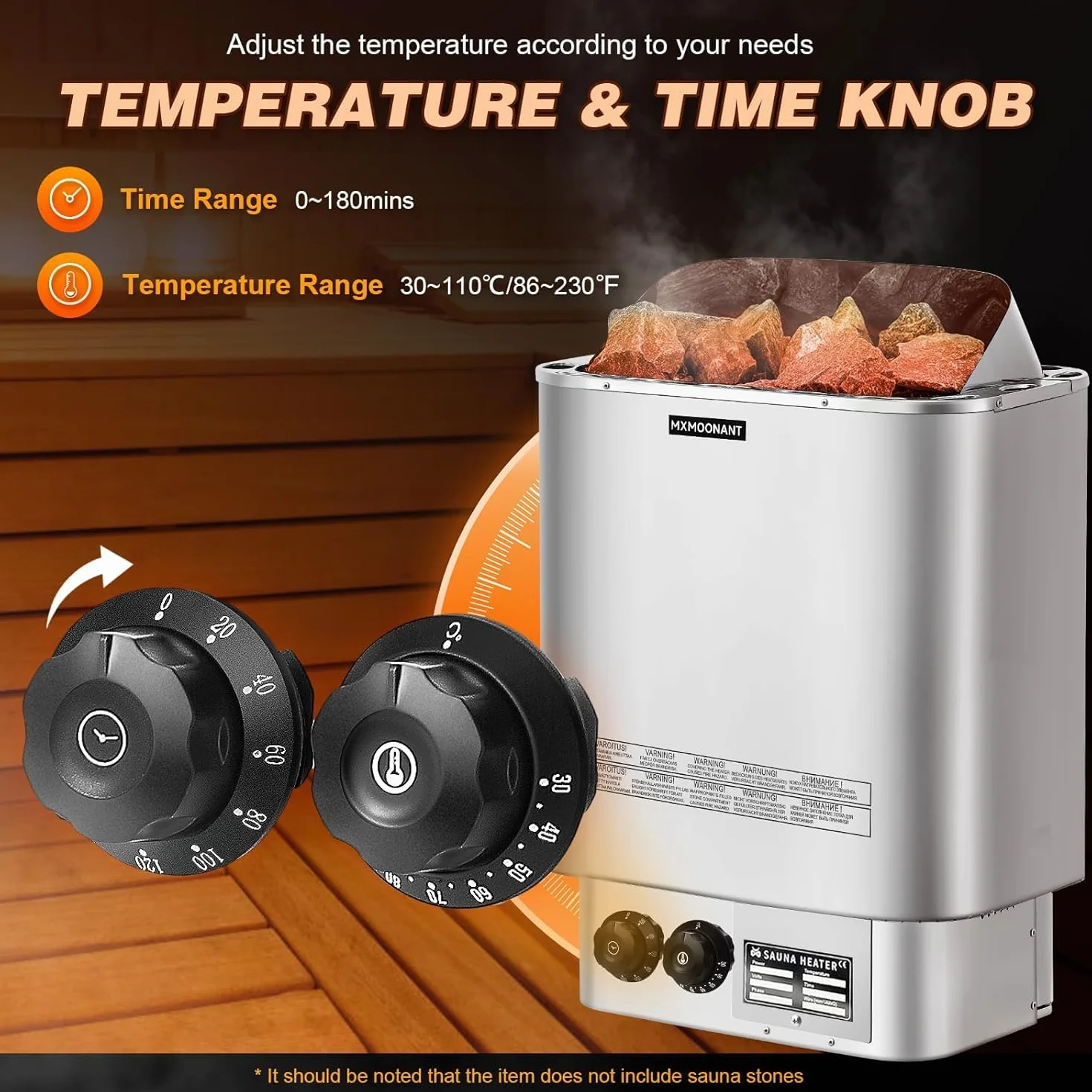 Mxmoonant Poêle électrique pour sauna 6kW max. 9 m³ avec hygrothermographe