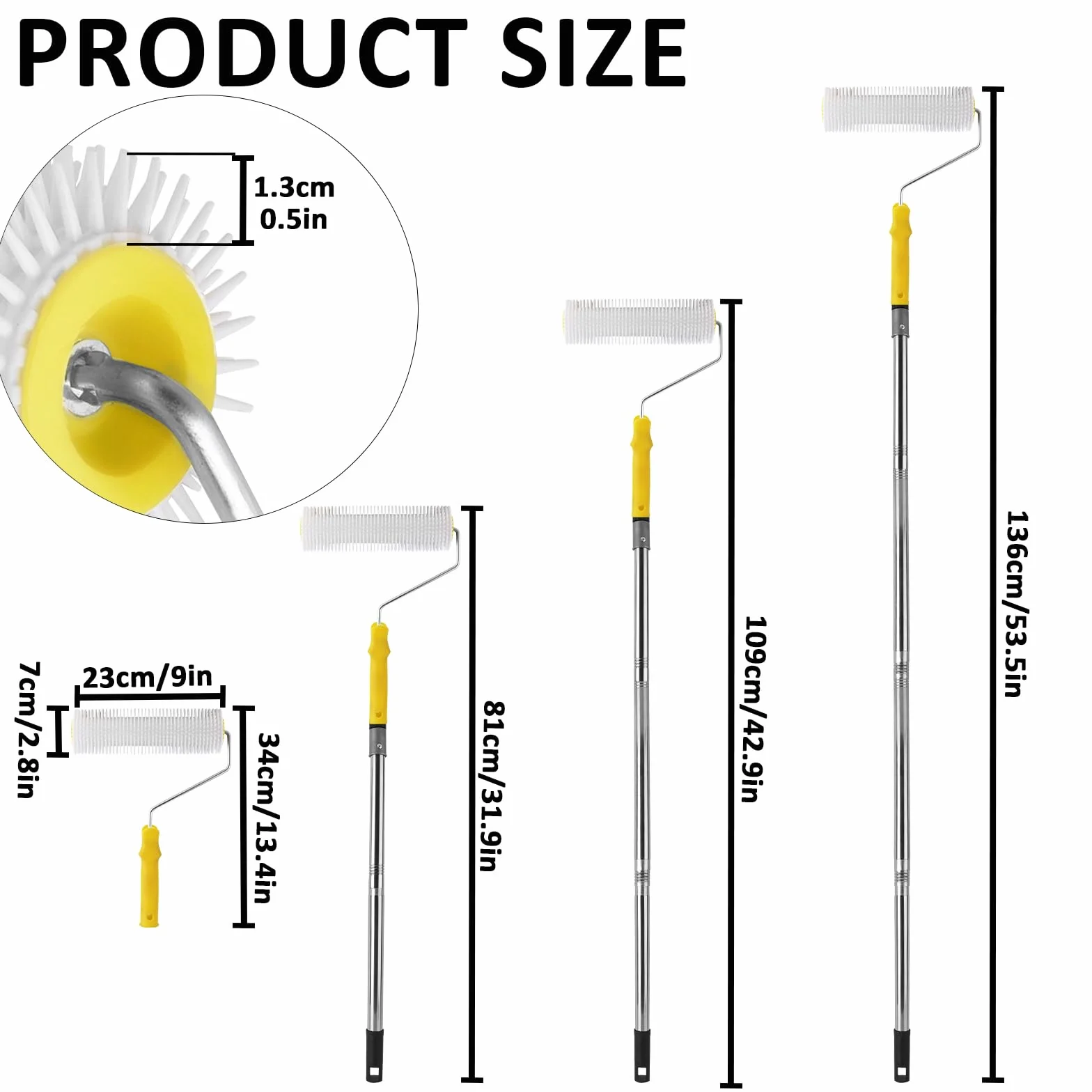 Rouleau de Purge à Pointes 23 cm - Acier Inoxydable 34-136 cm - Ventilation Revêtements de Sol
