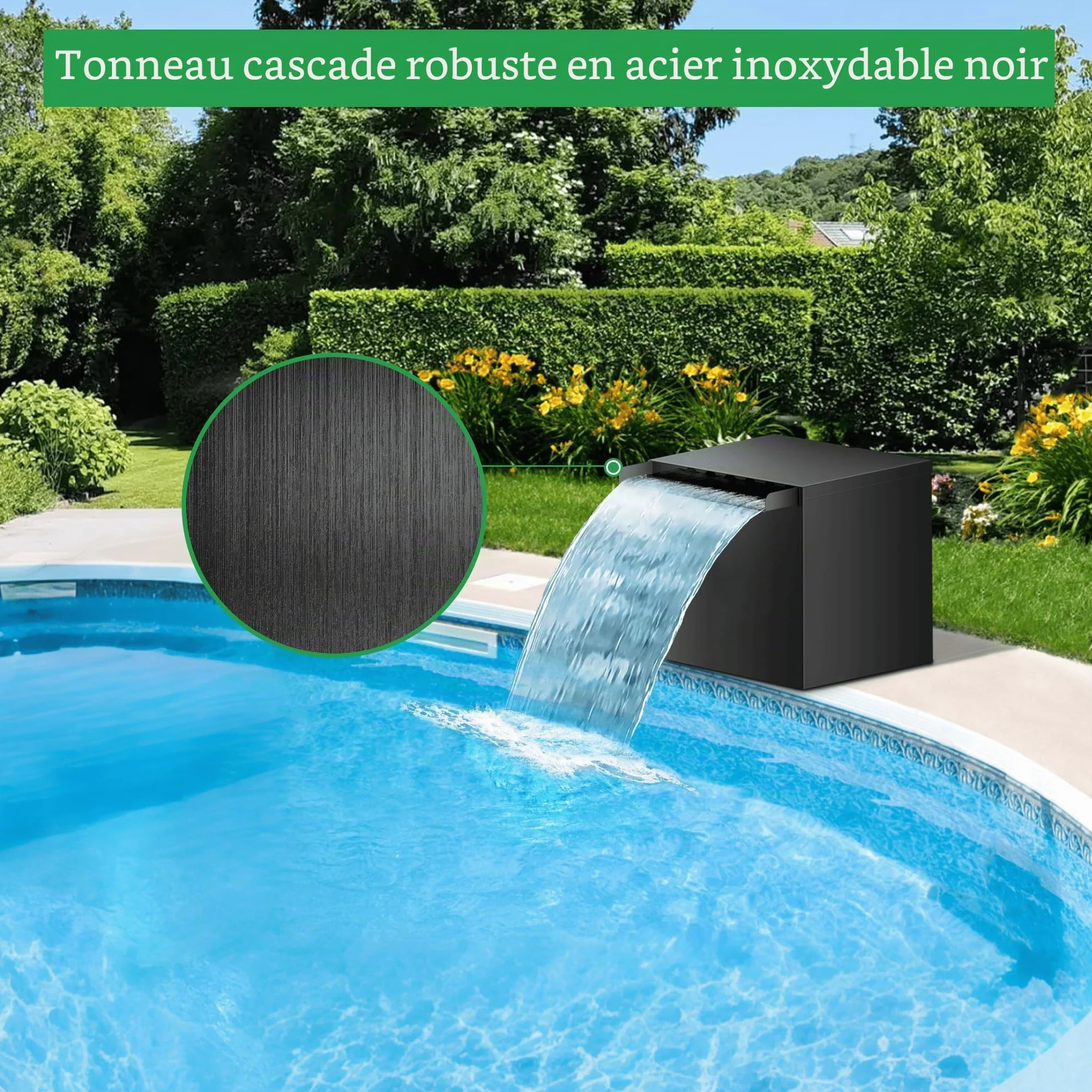 Biling Cascade Pond Kit avec Filtre, Acier Inoxydable, Pompe 80 W, 4500 l/h