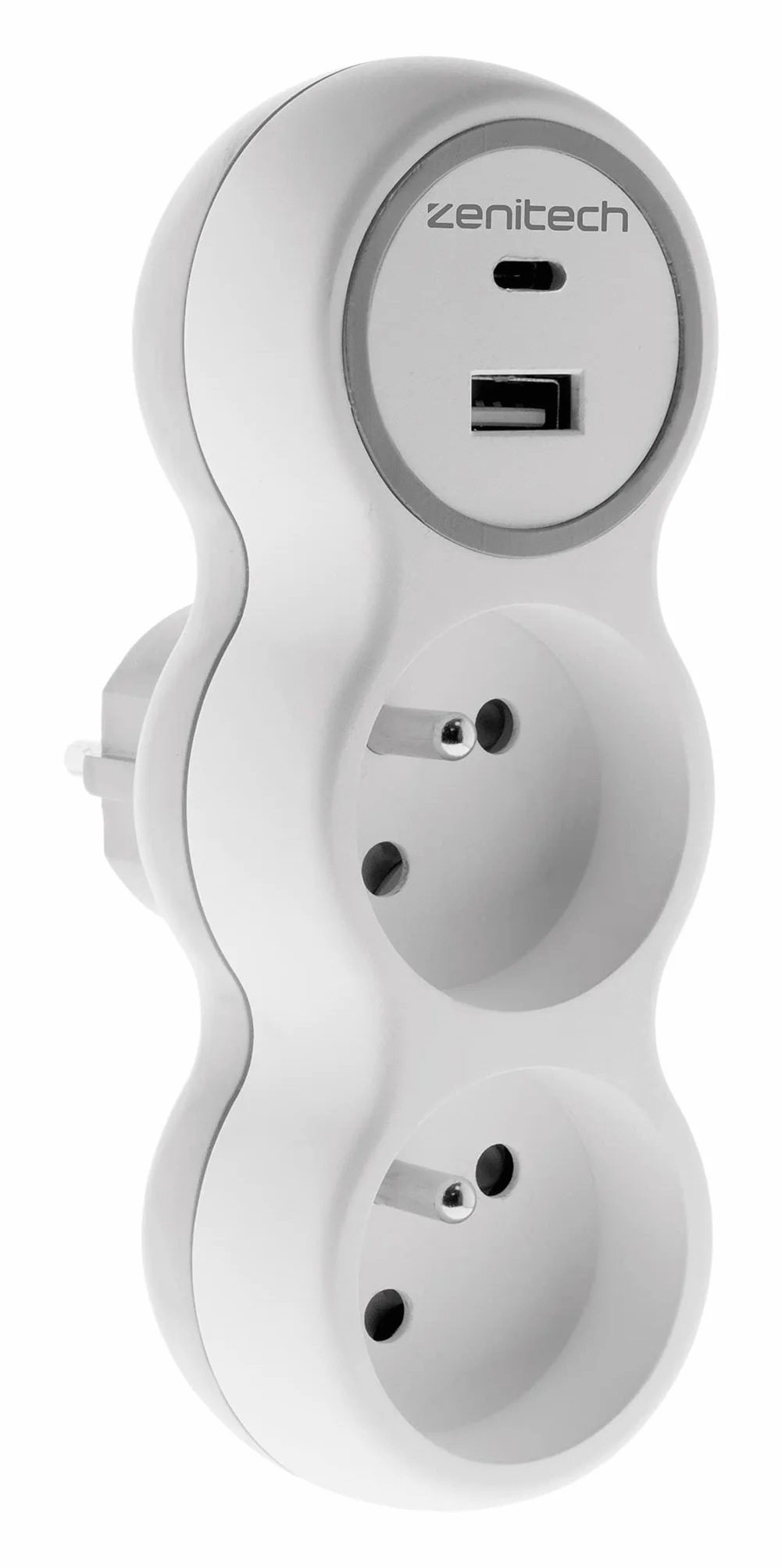 Zenitech Prise 2x16A 2 ports USB A/C Blanc Gris