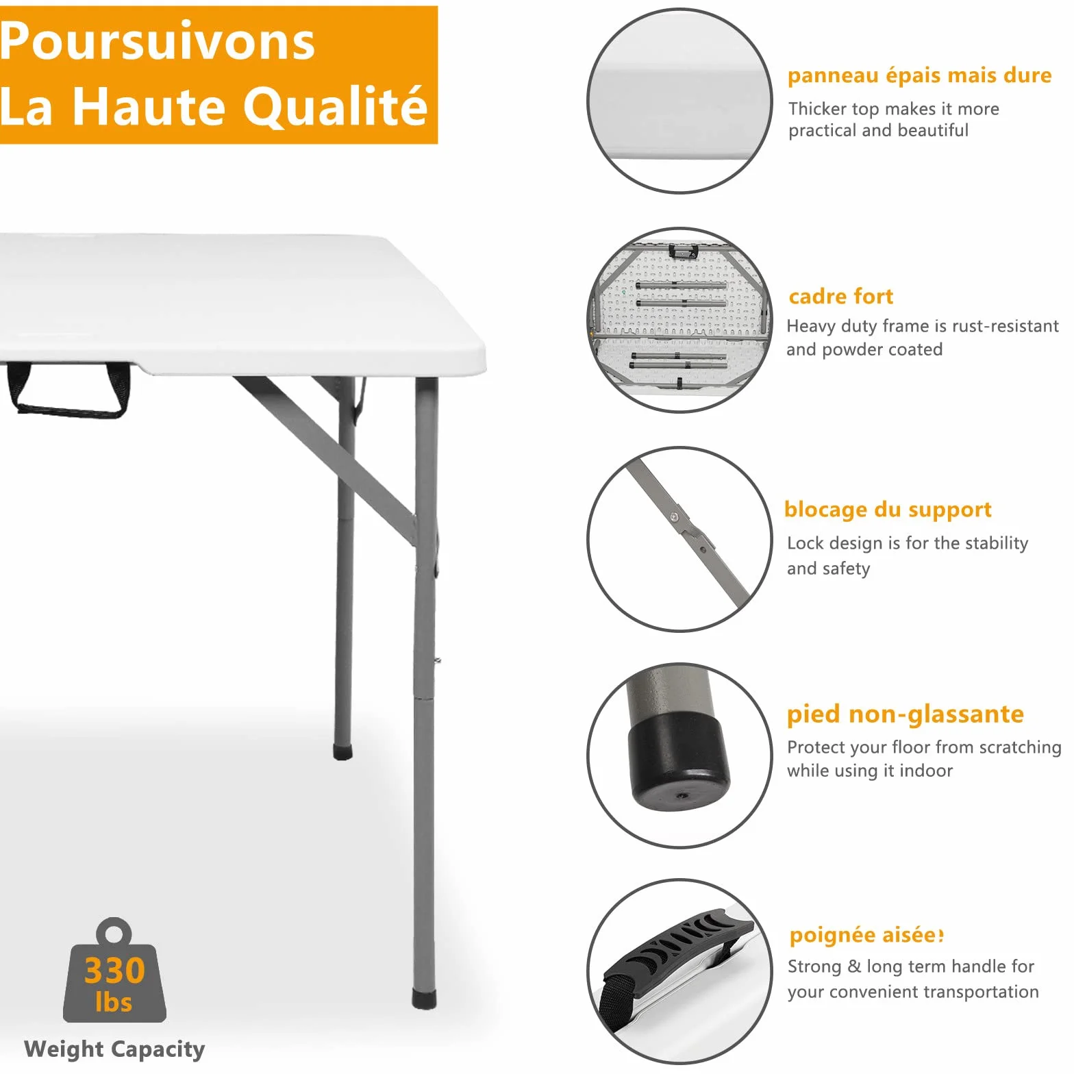 Bonnlo Table de Camping Pliante avec Poignée, Table de Jardin Carrée en Plastique 86x86x74 cm Blanc