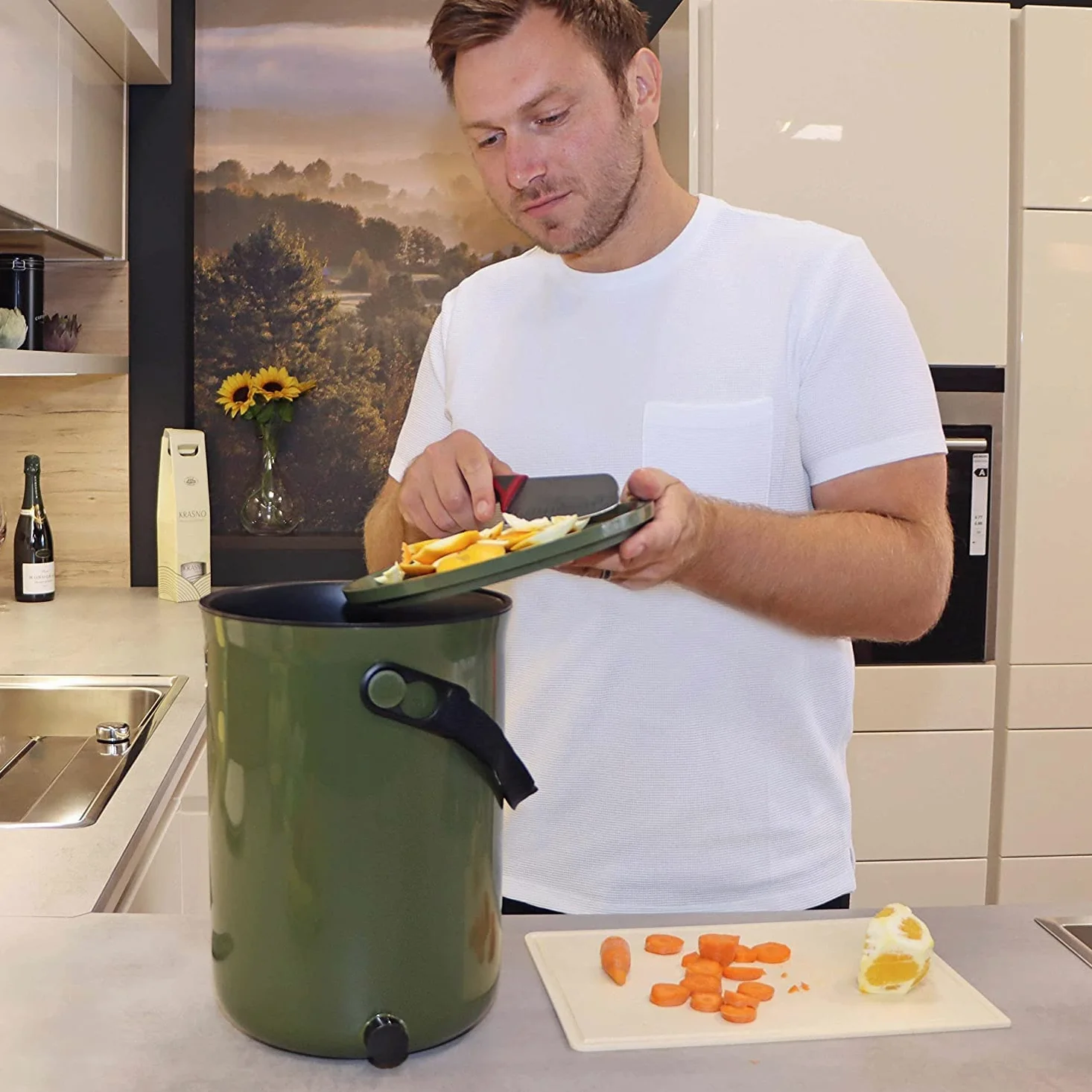 Lot de 2 seaux Bokashi Organko 2 Olive (9,6L) | Composteur Organique avec compacteur + 1 kg d'Activateur EM-1 de Fermentation fabriqué en France