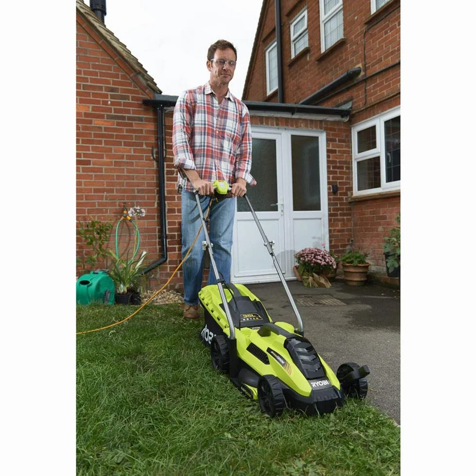 RYOBI Tondeuse électrique 1300W 33cm RLM13E33S Bac 35L Réglage Hauteur 2-en-1 Ramassage Mulching