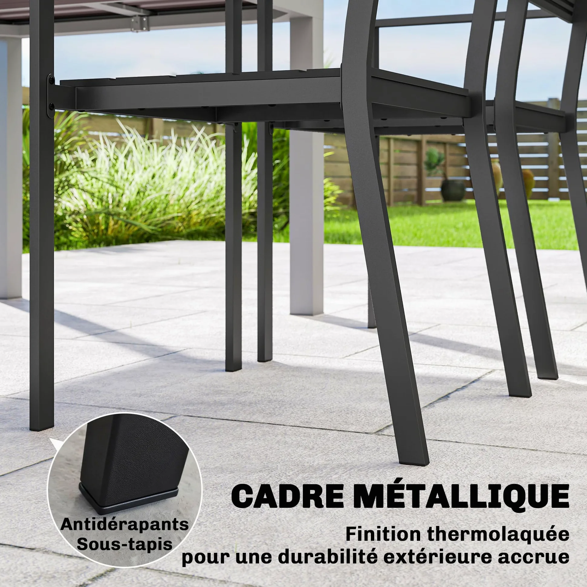 Outsunny Lot de 4 Chaises de Jardin Chaises de Salle à Manger Empilables - HDPE Effet Bois avec Accoudoirs Résistant aux Intempéries - Fauteuils Extérieurs pour Terrasse Balcon Repas Plein Air, Noir