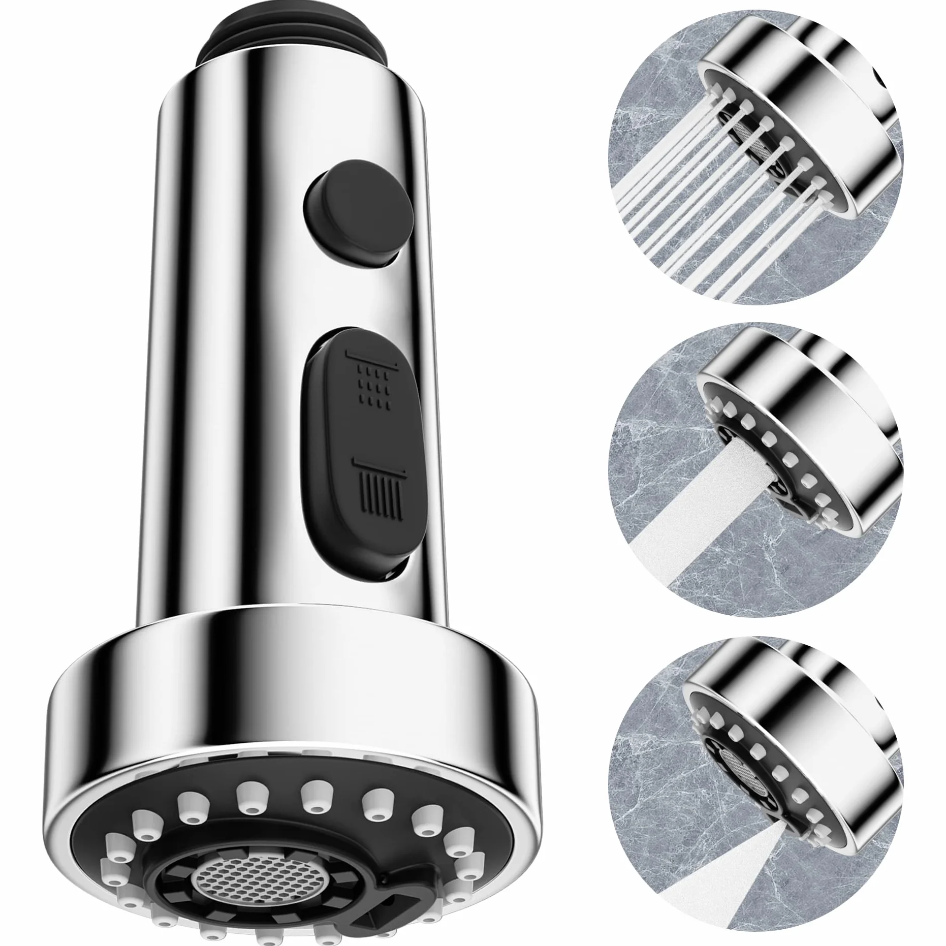 Hibbent Tête Robinet de Cuisine 3 Modes, Douchette Rétractable Mitigeur Cuisine Universel G1/2, Pivotant 360°, Filetage Mâle