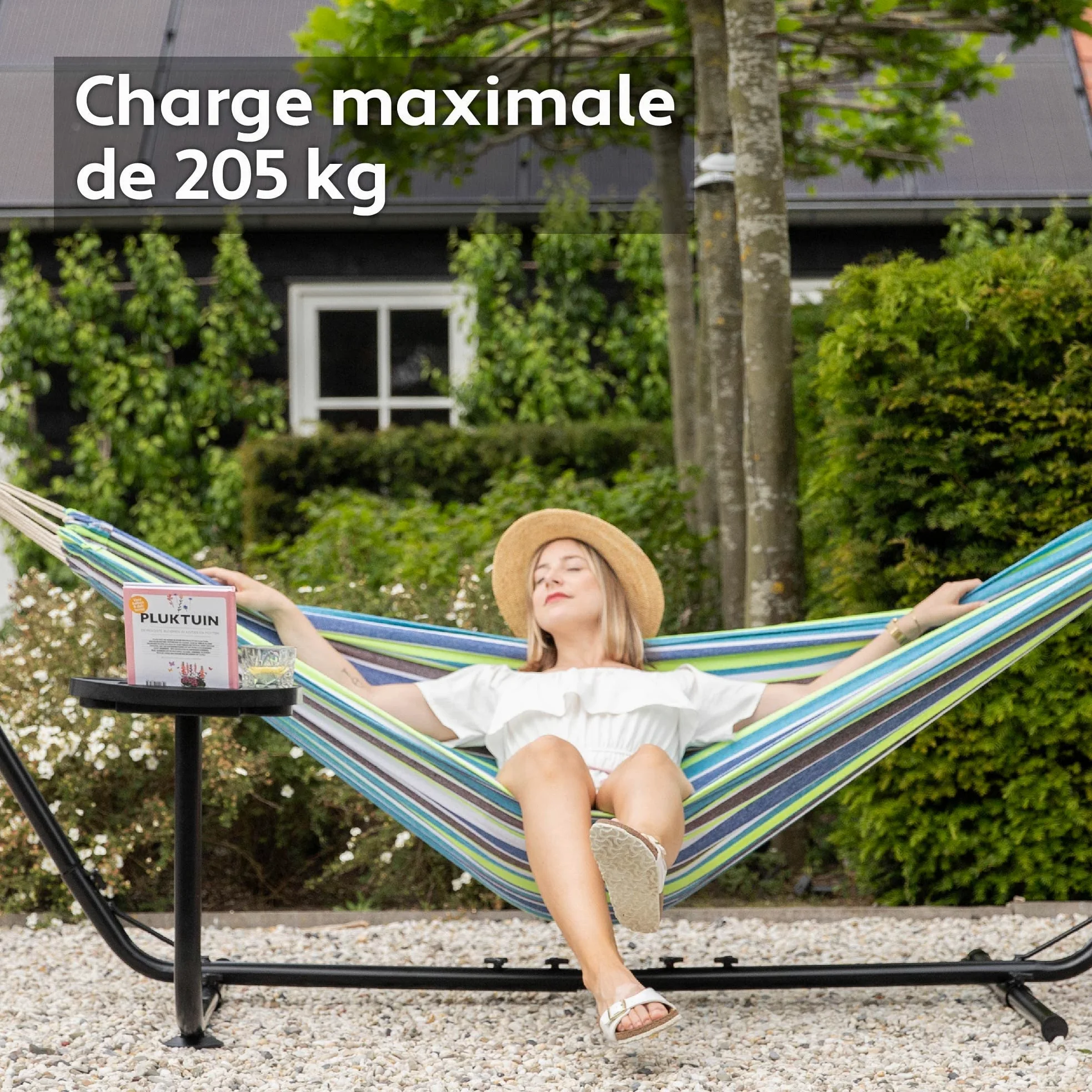 Vita5 Hamac avec Support – Support Réglable 290 à 330 cm – Grand Hamac en 80% Coton et 20% Polyester pour Jardin, Terrasse, Balcon et Camping – avec Sac de Transport