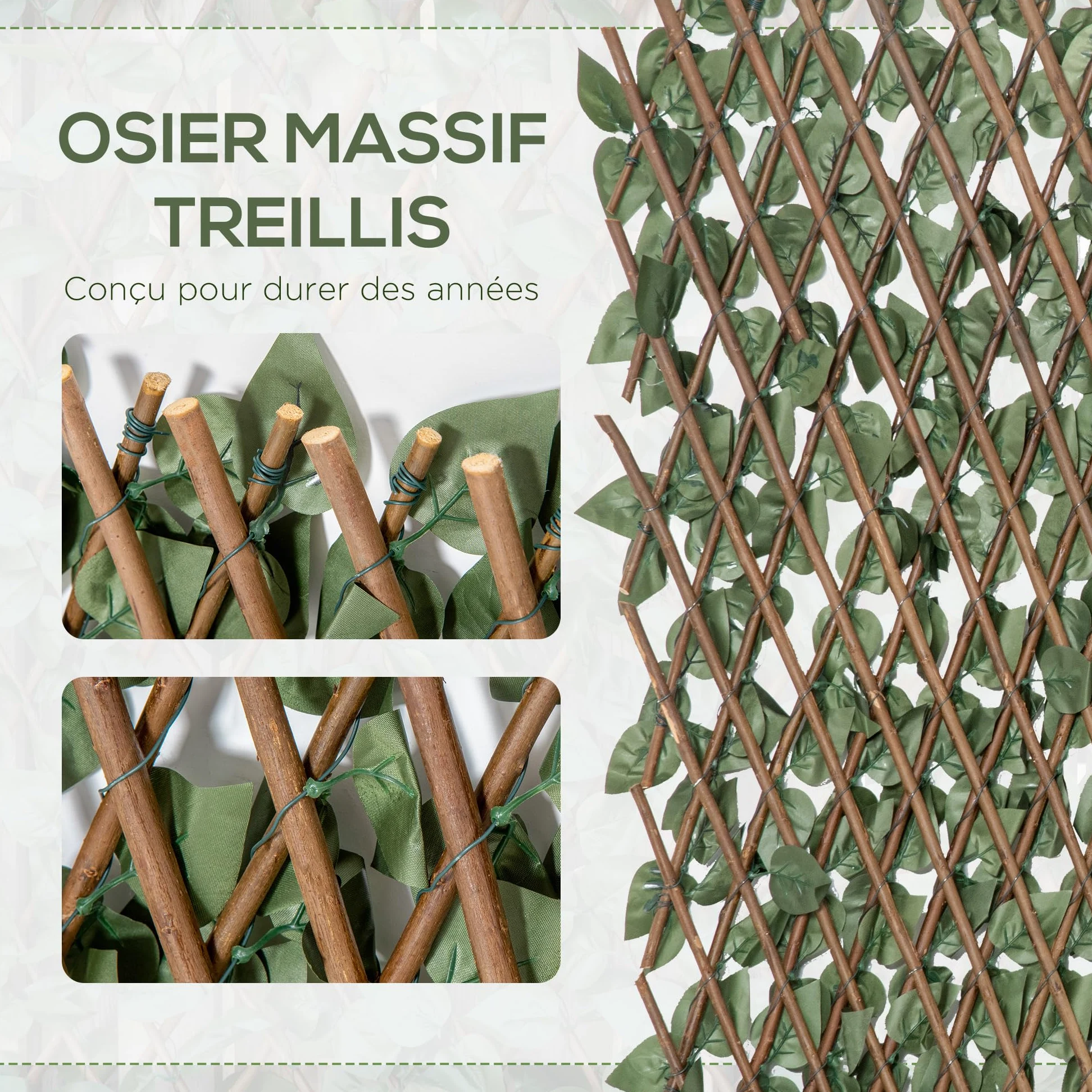 Outsunny Lot de 4 Haies Artificielles de Lierre, Feuilles Murale Brise-vue Extensible en Polyester Osier, Clôture Décorative Artificielle 200 x 100 cm pour Jardin Extérieur Balcon Terrasse, Vert