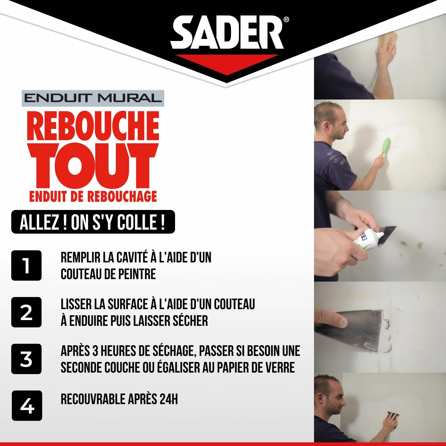 Sader Enduit de Rebouchage Intérieur Prêt à l’Emploi 1 cm 330 g
