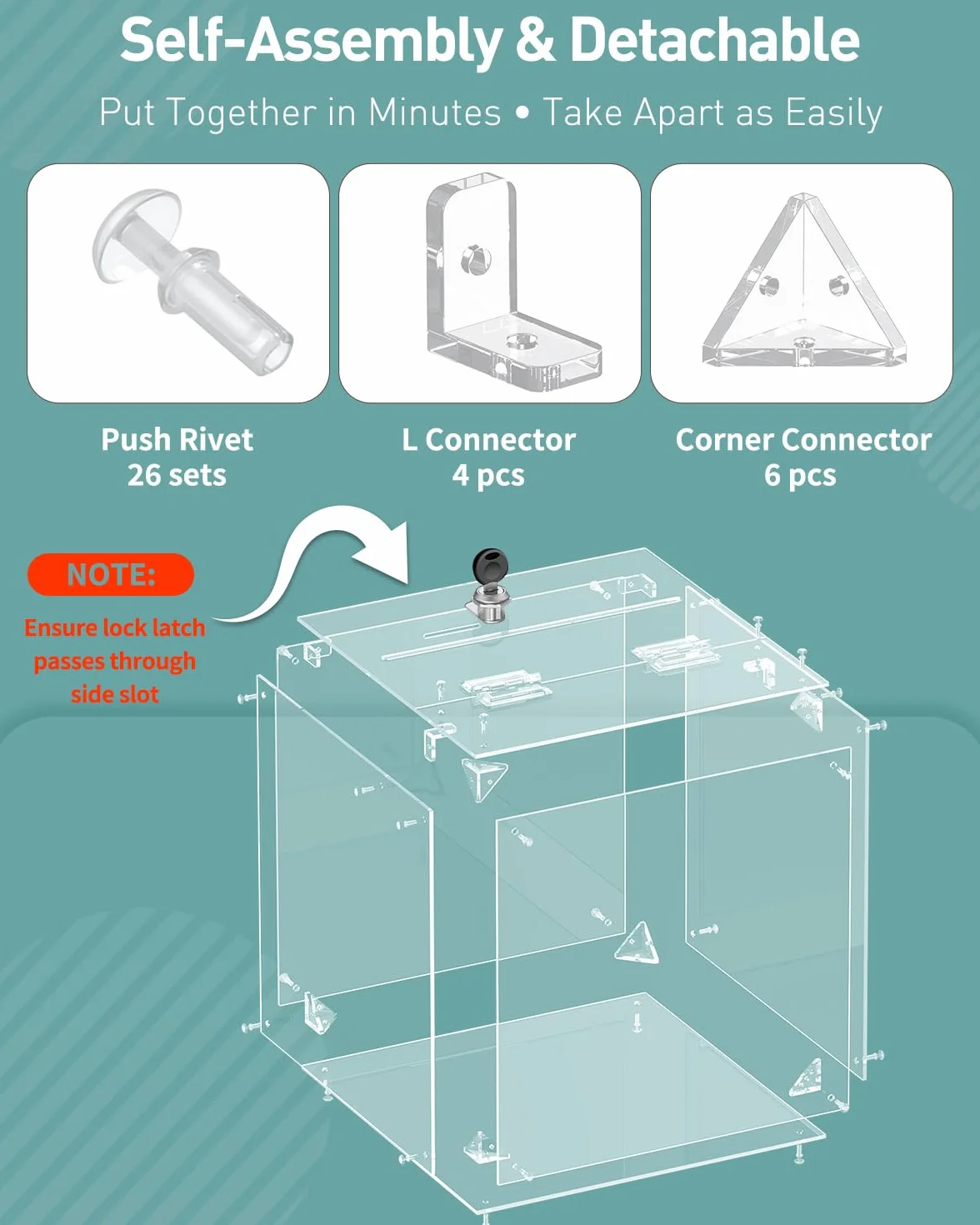Uniclife Transparent Acrylic Donation Box with Lock 25x25x25 cm Square Suggestion Box