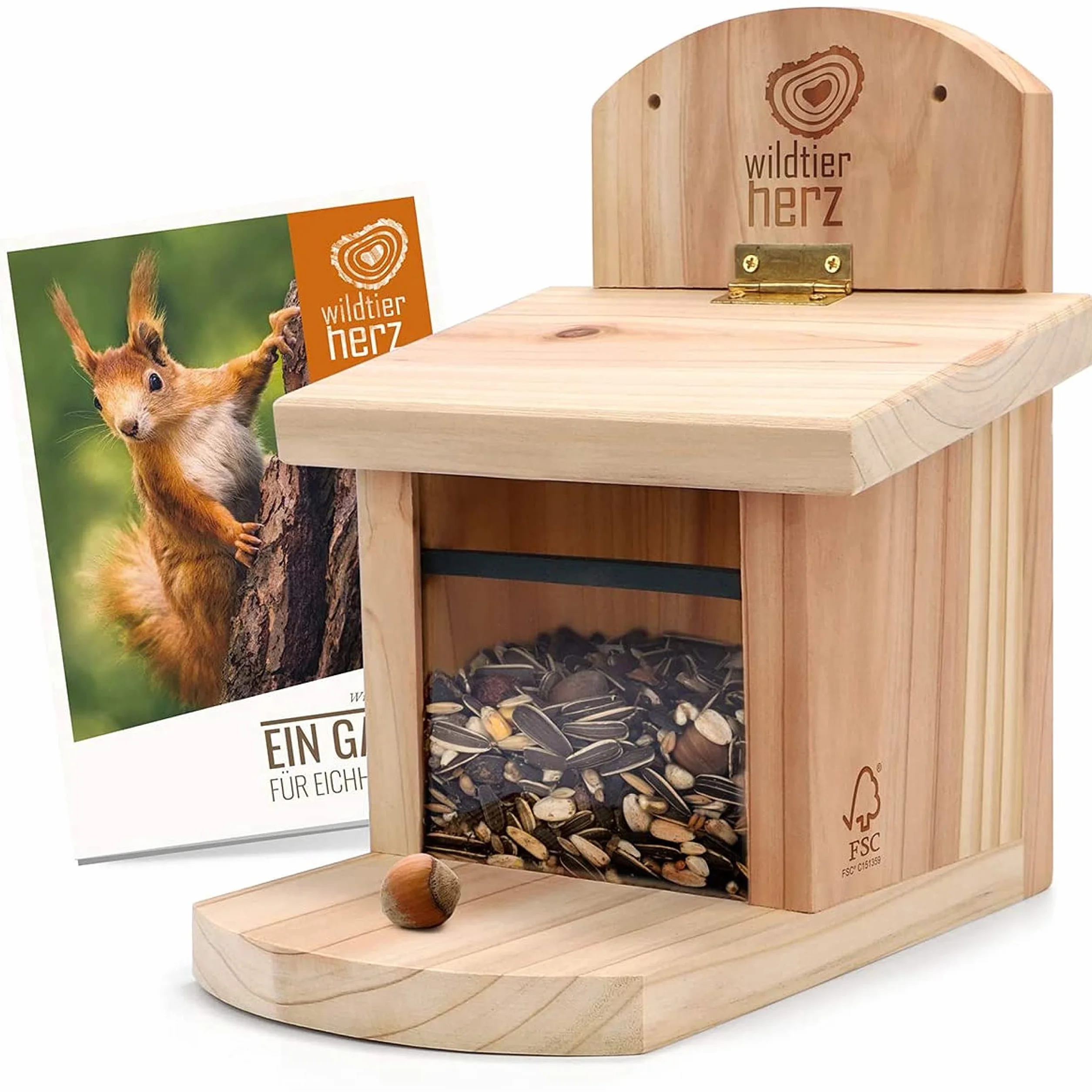 Mangeoire Écureuil en Bois Massif - Distributeur de Nourriture Animaux Imperméable
