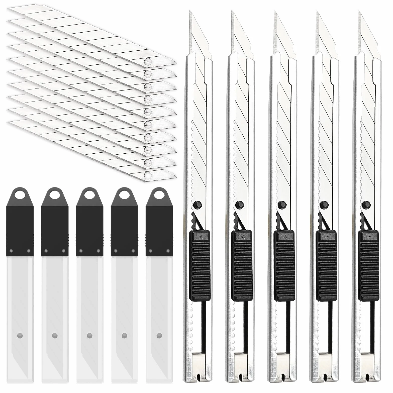 Ehdis Cutter 9mm 50 Lames de Rechange 30 Degrés Slim Gaine Acier Inoxydable Coupe-Boîtes Verrouillable