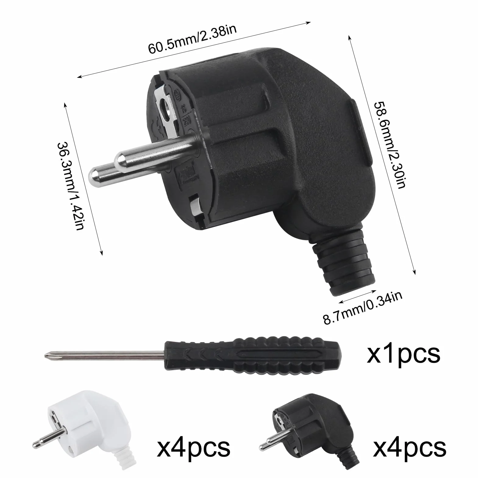 Prise Electrique Male Schuko 250V 16A 8 Pièces + Tournevis