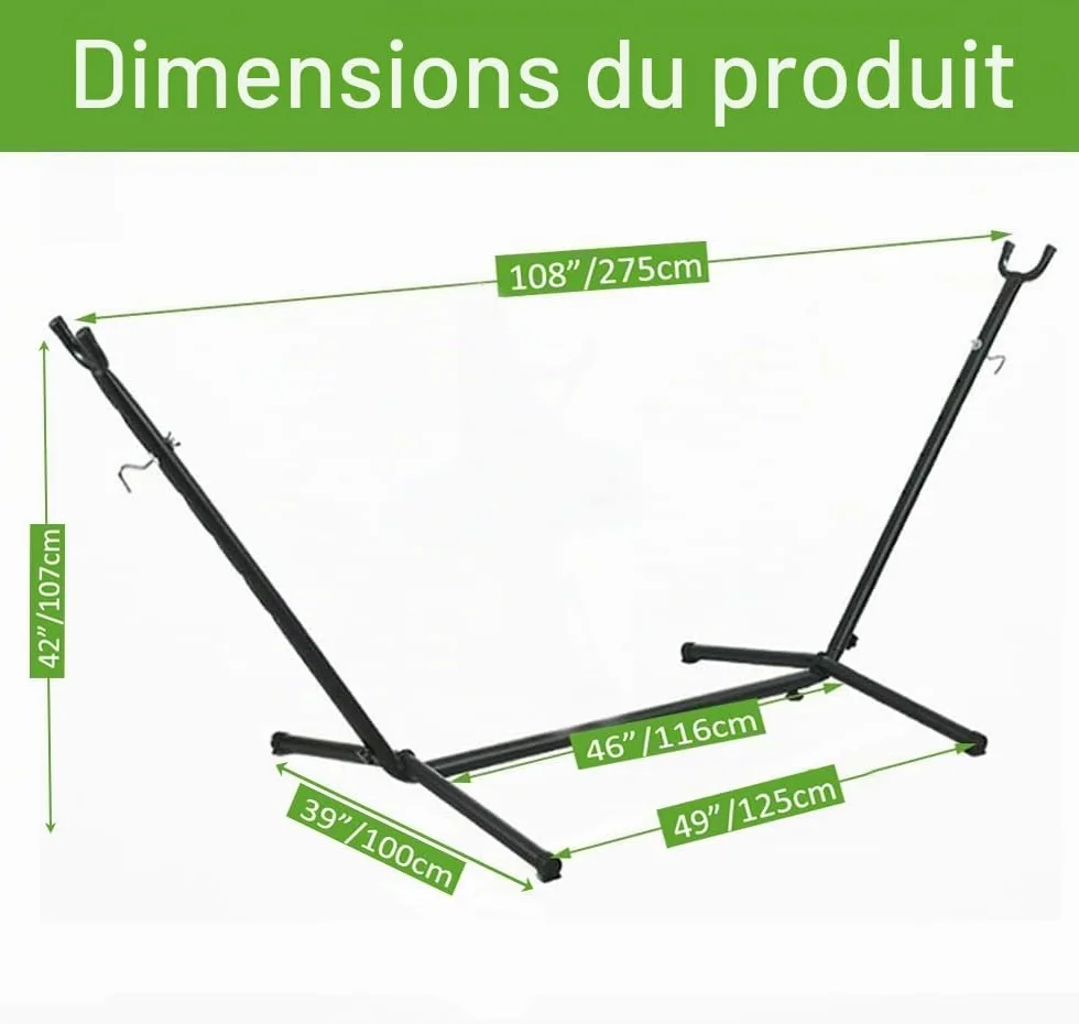 Goutime Support de hamac Portable avec Sac de Transport,Convient aux hamacs de 2,6 m de Long,capacité de 250kg,Support hamac（Noir）