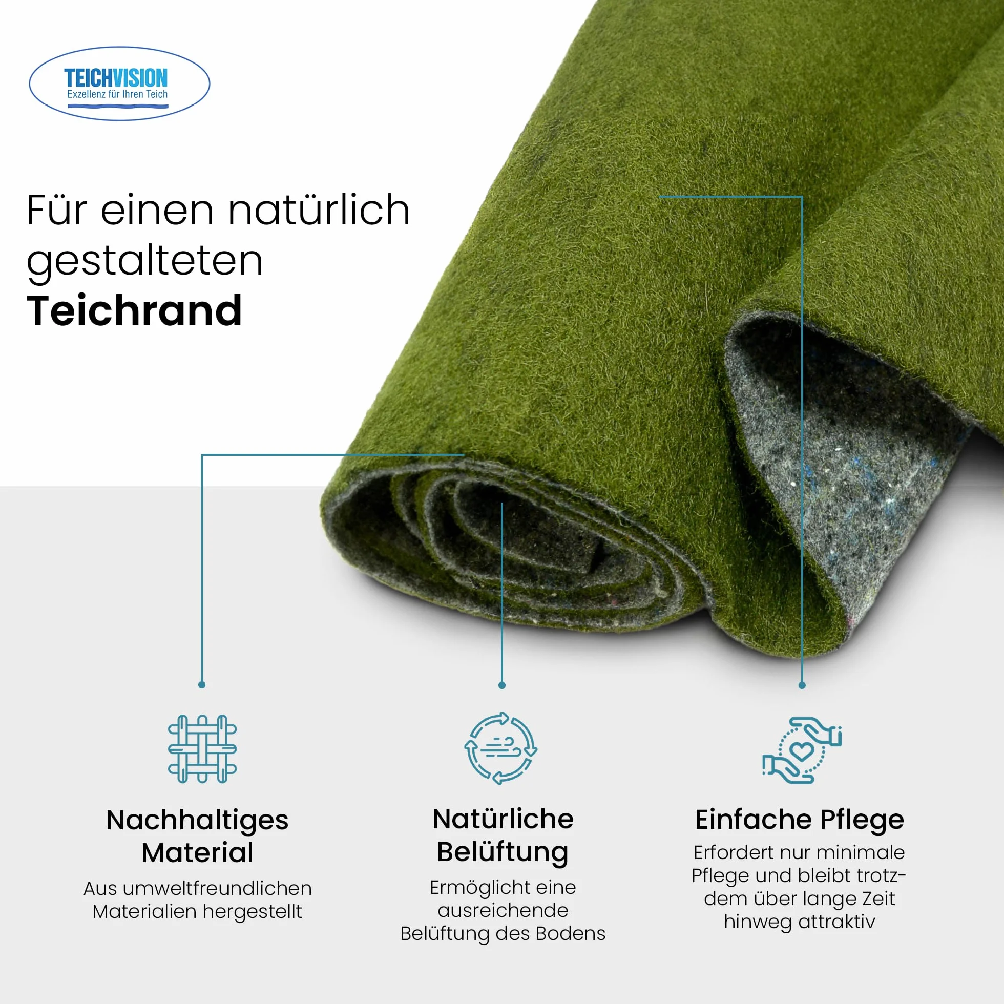 TeichVision Tapis de rive vert 8 mm 0,65 m pour étang