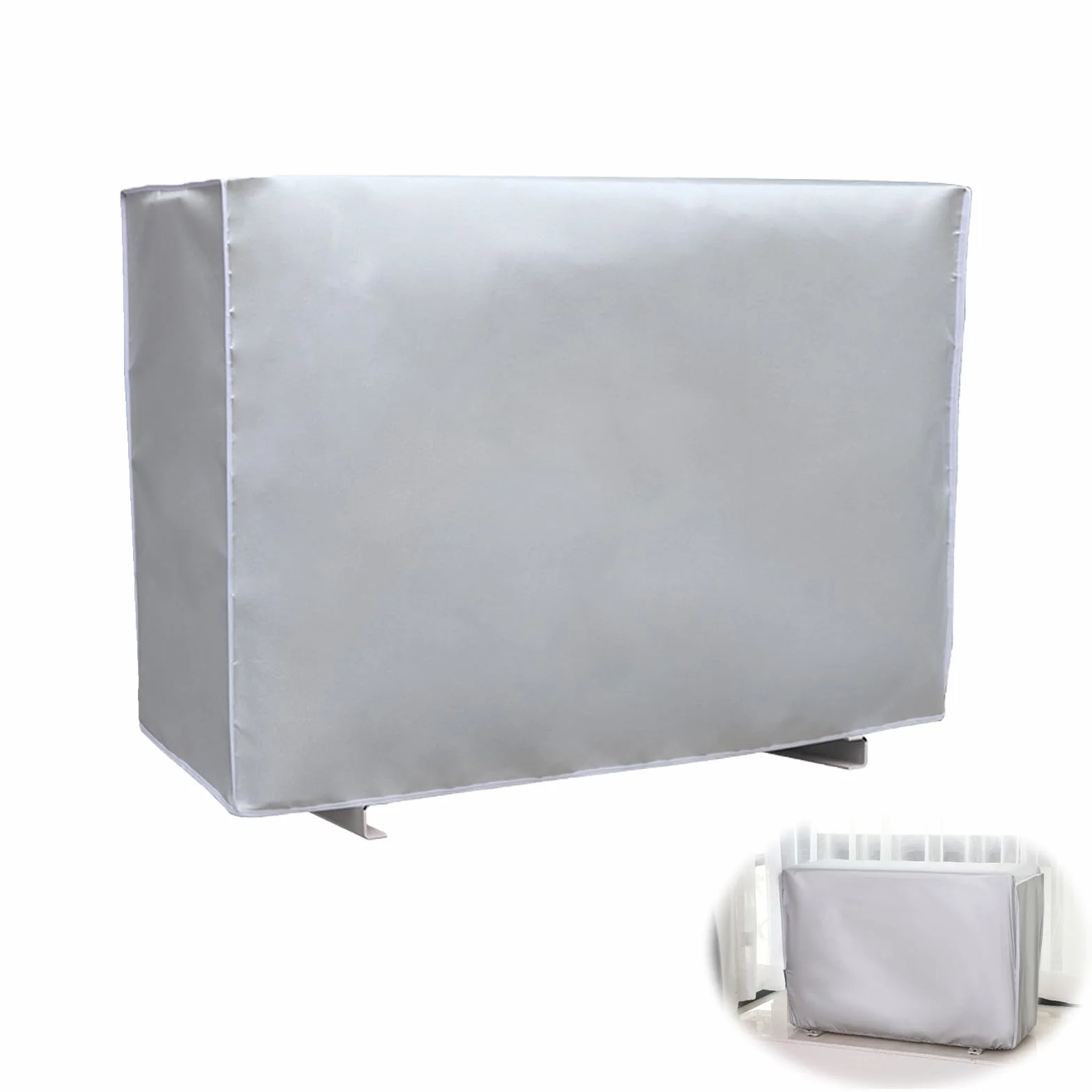 Cache Climatiseur Exterieur Imperméable L | Housse Climatiseur Extérieur Protection Étanche Anti-Poussière, Anti-Neige, Résistante aux UV et à la Pluie | Tissu Oxford Argenté, 86x28x54cm