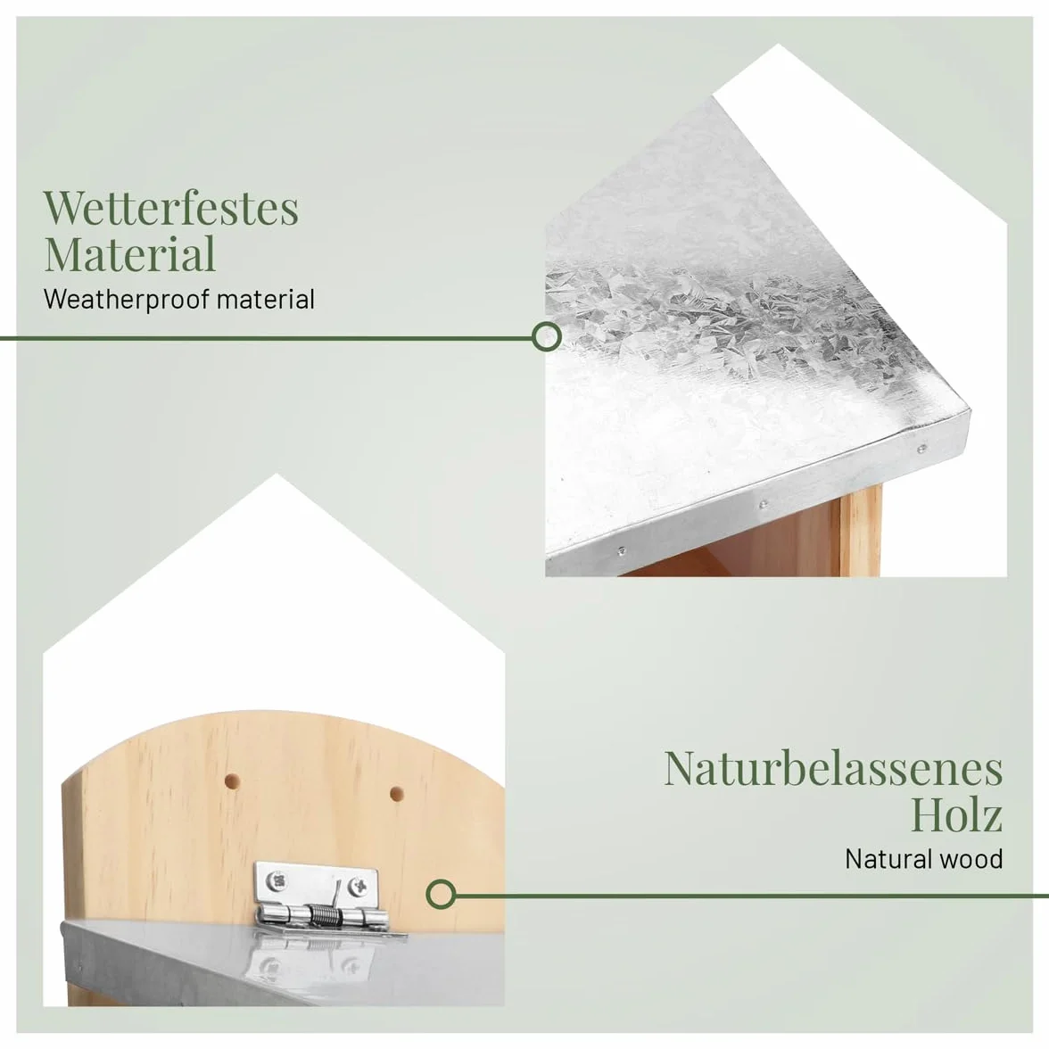 Mangeoire pour écureuils XL en bois massif avec toit en métal résistant aux intempéries