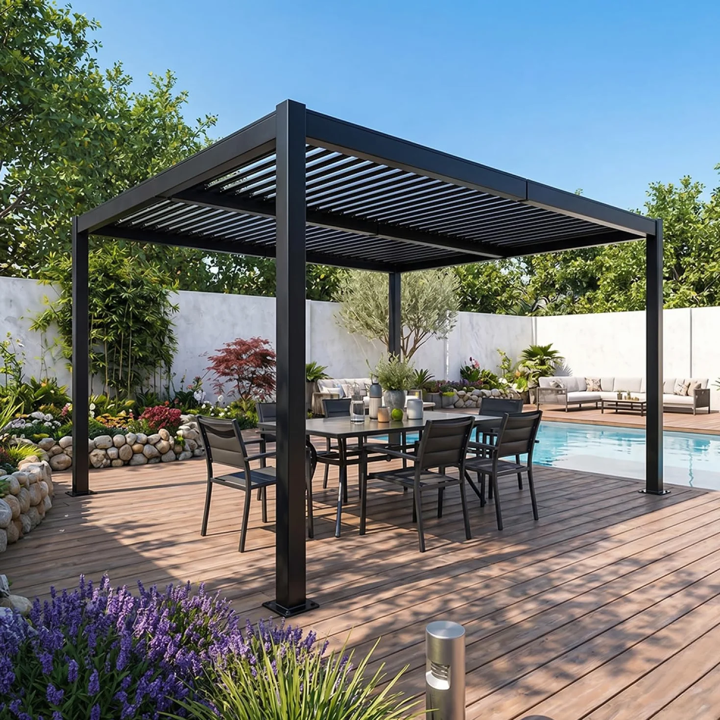 Pergola Bioclimatique CORFU Noir 4x3 m Aluminium Lames Orientables