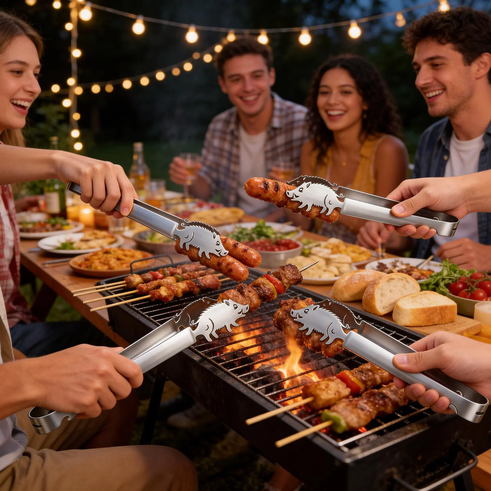 Pince à Barbecue en Acier Inoxydable avec Motif Cochon, Pince à Saucisses Personnalisée de 30 cm, Pince de Cuisine pour Grillades,Résistant à la Rouille