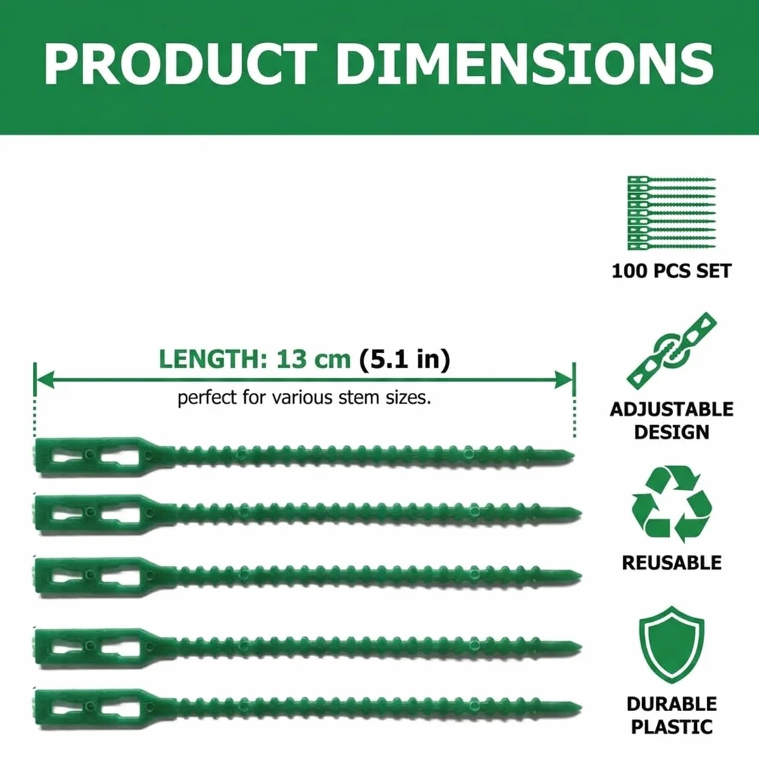 100 pièces Attache de Plante Liens Réglables de Jardinage, Attache Plante Grimpante, Accroche Plante Grimpante, Fixation Serrage, Attaches De Torsion En Plastique Flexible (13 cm)