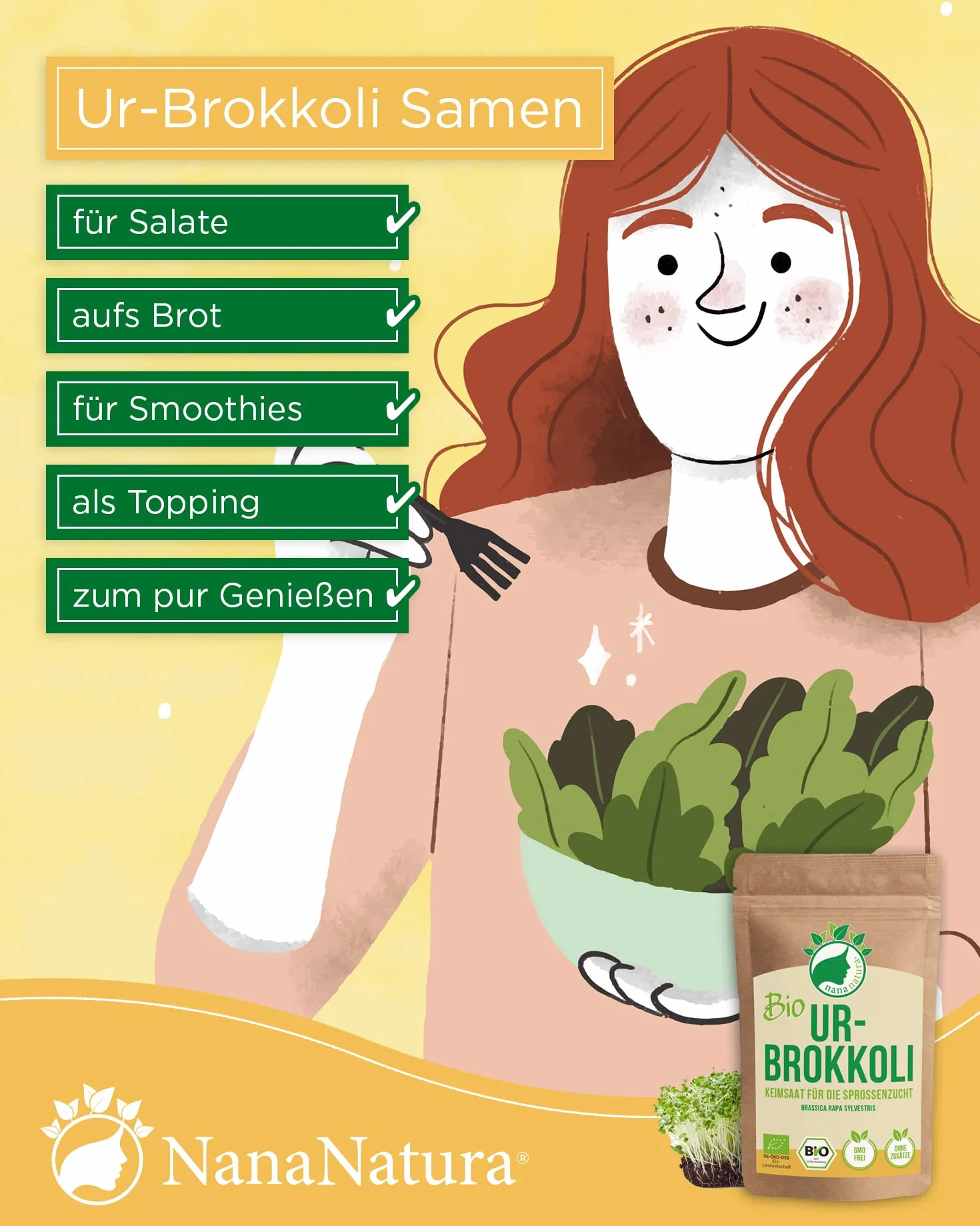 NanaNatura's Graines à Germer Bio | pour la Culture de Pousses | avec un taux de germination supérieur | Microgreens (Brocoli Bio, 600g)