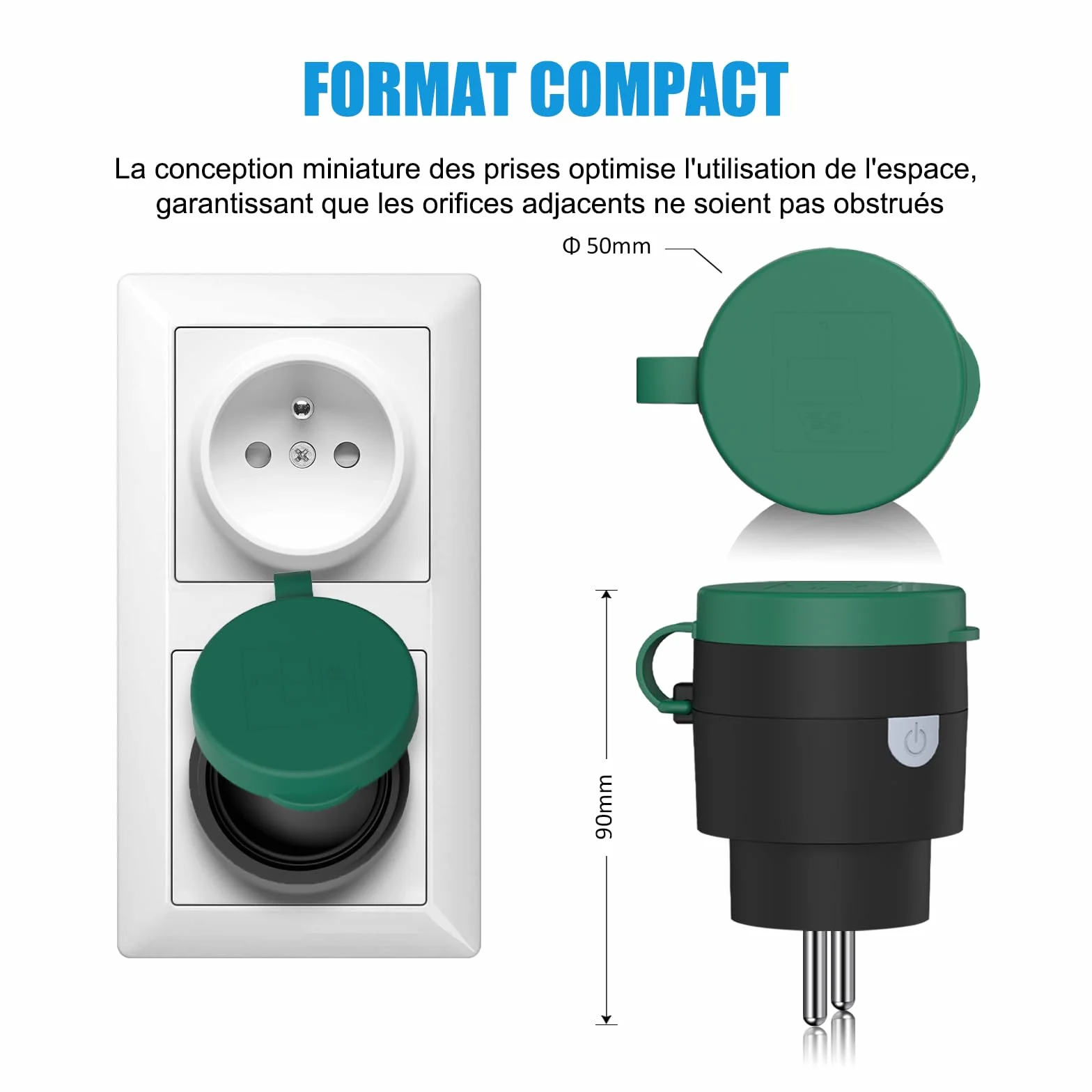 Mini Prise Télécommandée sans Fil Extérieure IP44 40 m 2300 W Noir/Vert