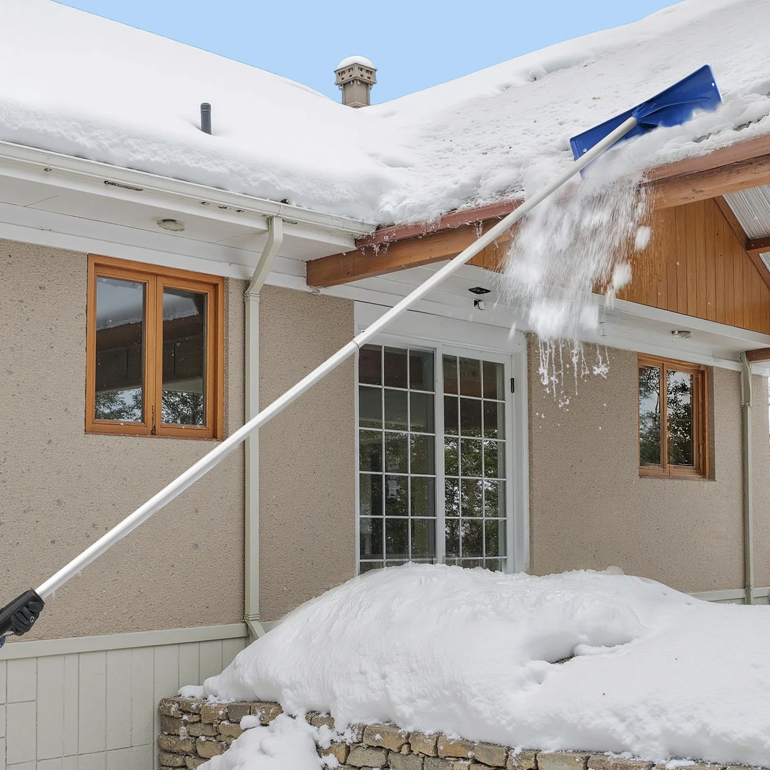 VEVOR Râteau à Neige de Toit 60 cm Réglable 1,18-5,5 m Grattoir Plastique PP Roues Inférieures