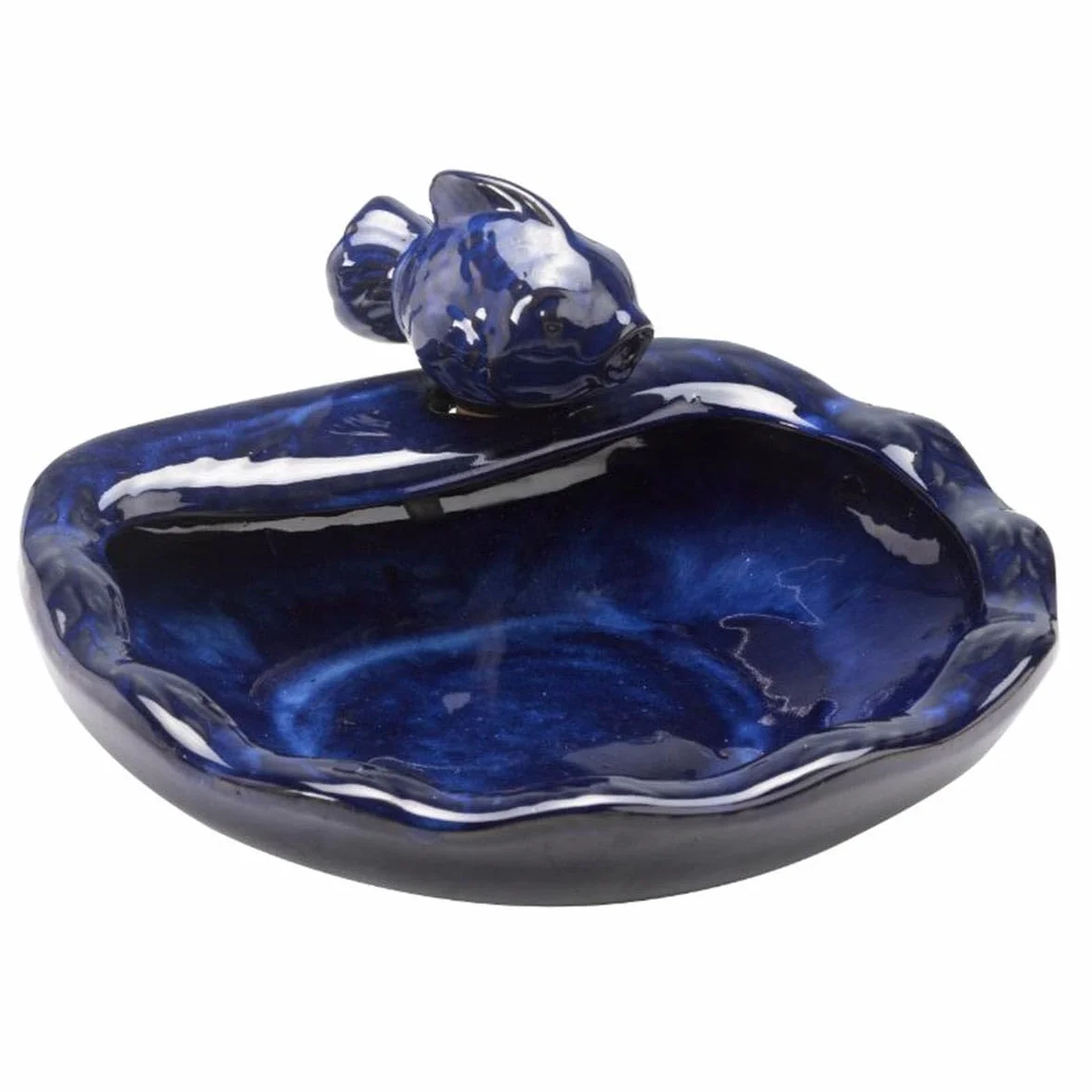 Fontaine à eau en céramique solaire 37 cm poisson bleu émaillée IP44 jardin extérieur