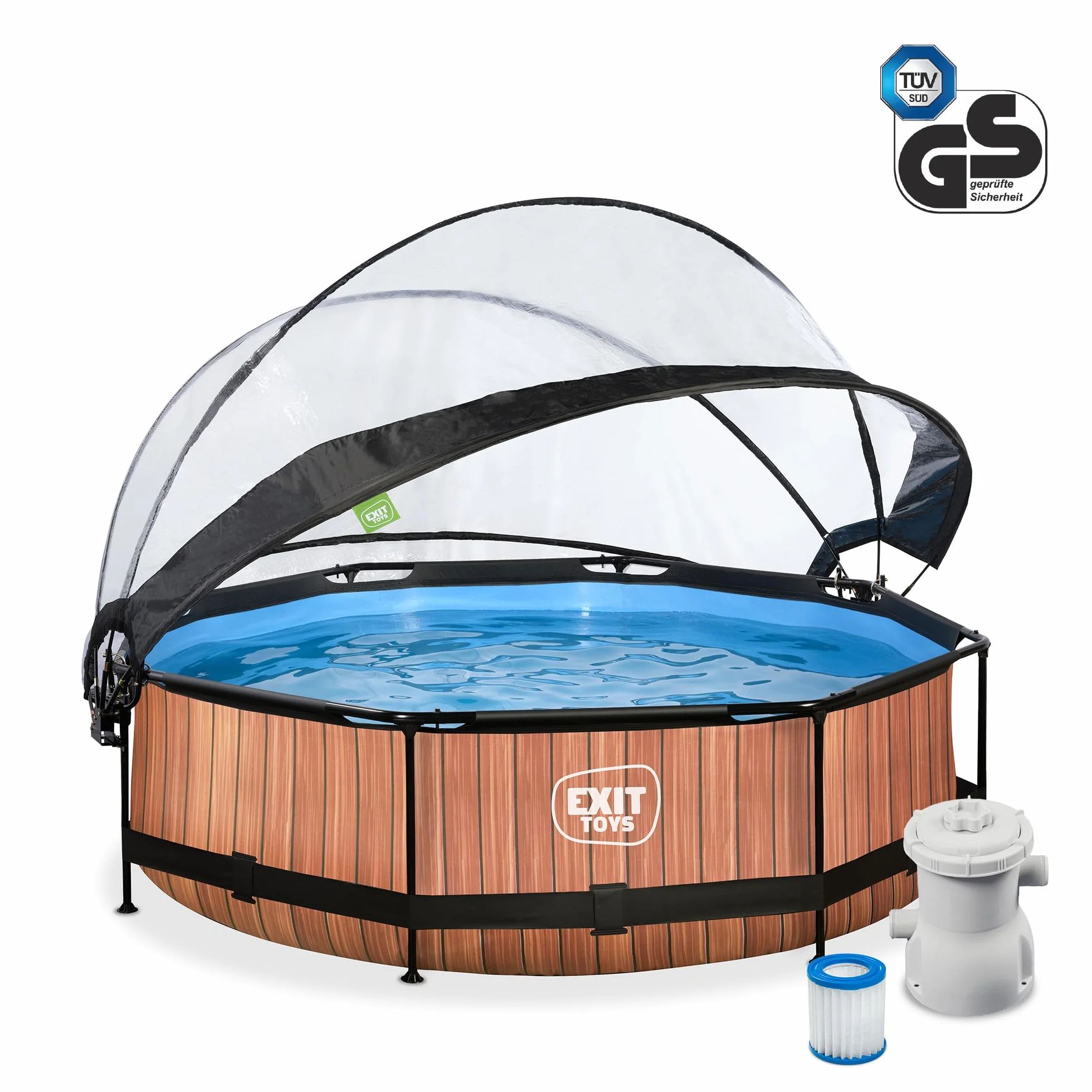 EXIT Toys Piscine Hors Sol Ronde ø 300 cm avec Dôme-Bâche et Pompe Filtrante Cadre en Acier