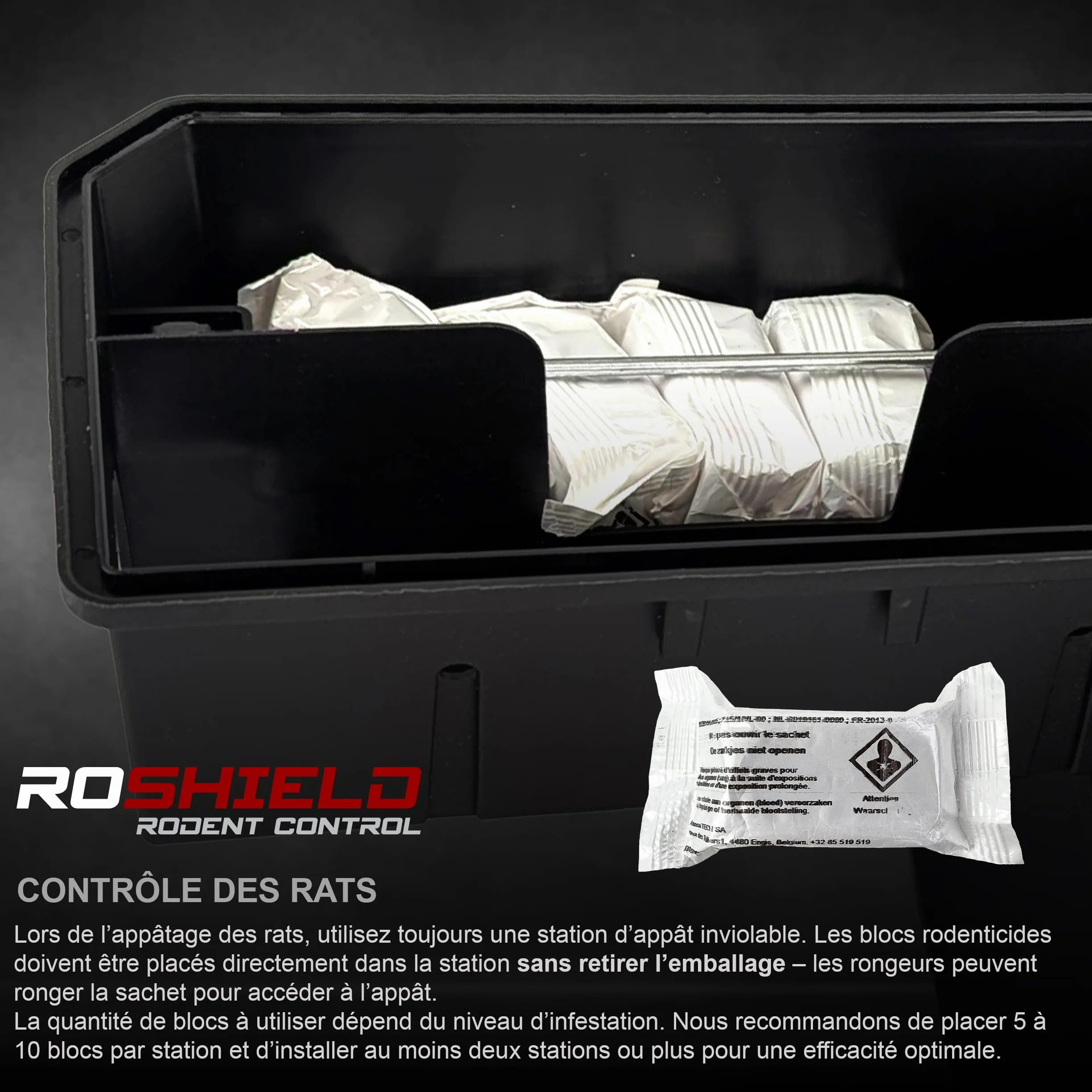 Roshield Anti Rats & Souris 600g Forte Infestation Habitation et Cuisine Efficace dès la 1ère Ingestion Idéal pour Lieux Secs & Humides (600g, 24x25g)