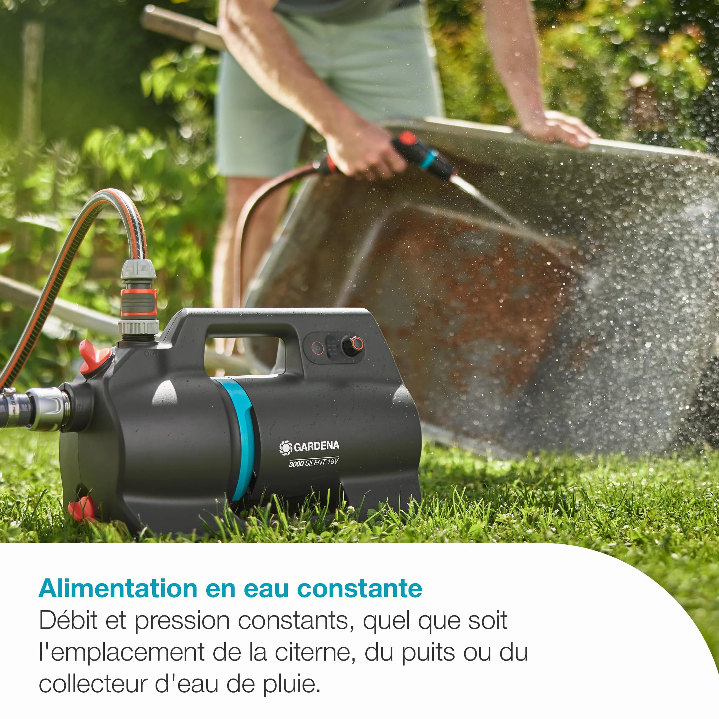 Gardena Pompe de jardin sur batterie 3000 Silent 18V P4A Kit prêt à l'emploi