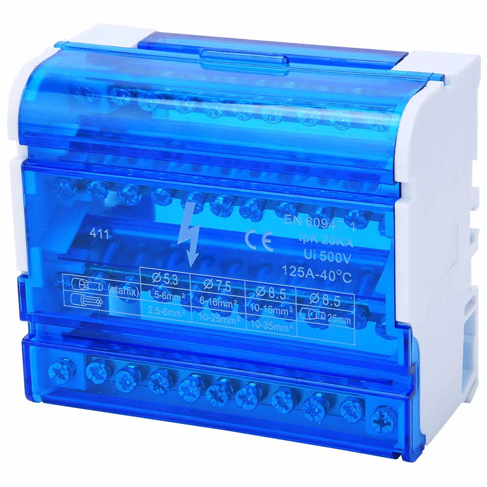 Répartiteur Tétrapolaire Din Rail 4 Niveaux Monophasé Boîte de Distribution 411 Terminal Block