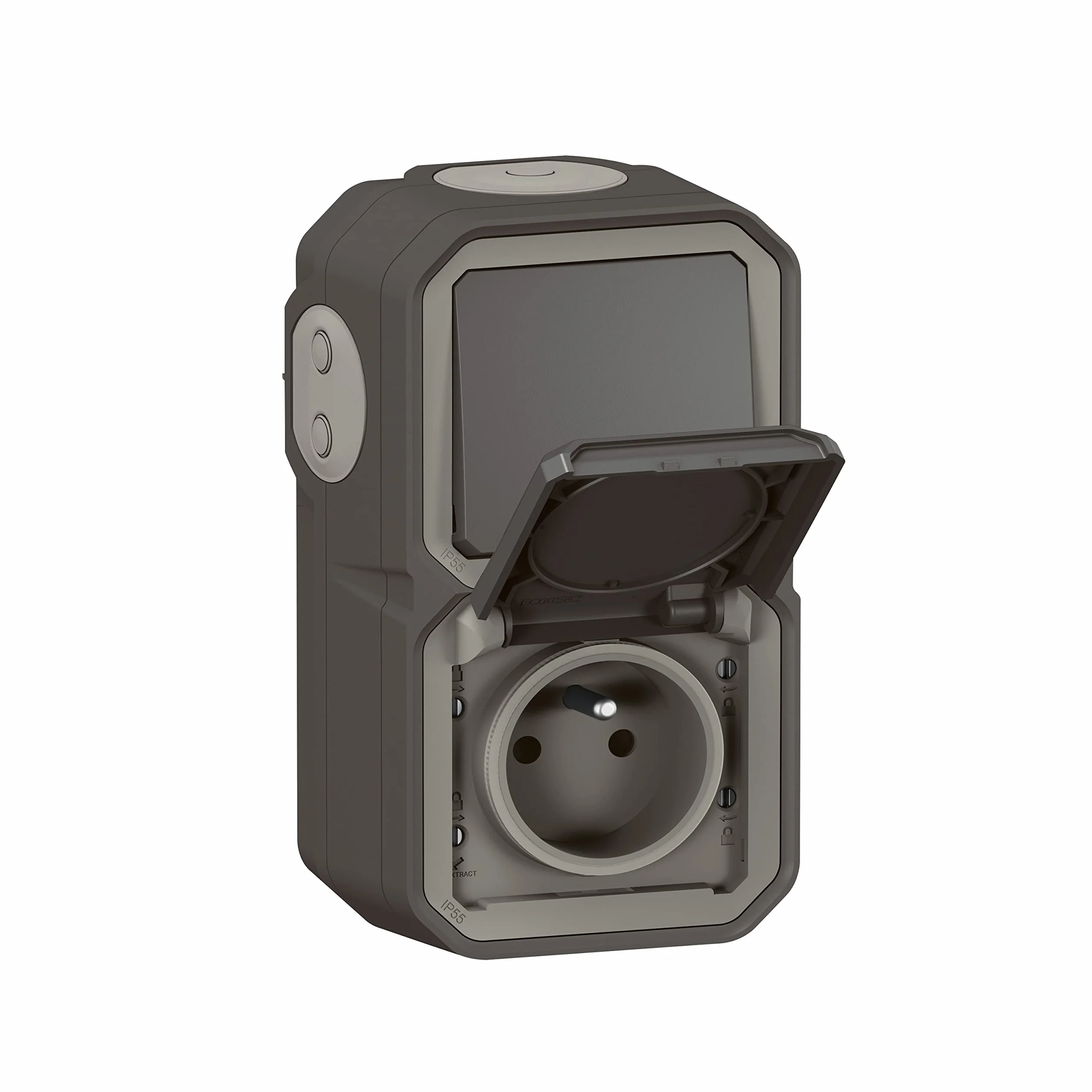 LEGRAND Prise Etanche Interrupteur Va-et-vient IP55 Plexo 2P+T 16A/250V Volet Interrupteur Mural 10A Pose Verticale Apparent Anthracite