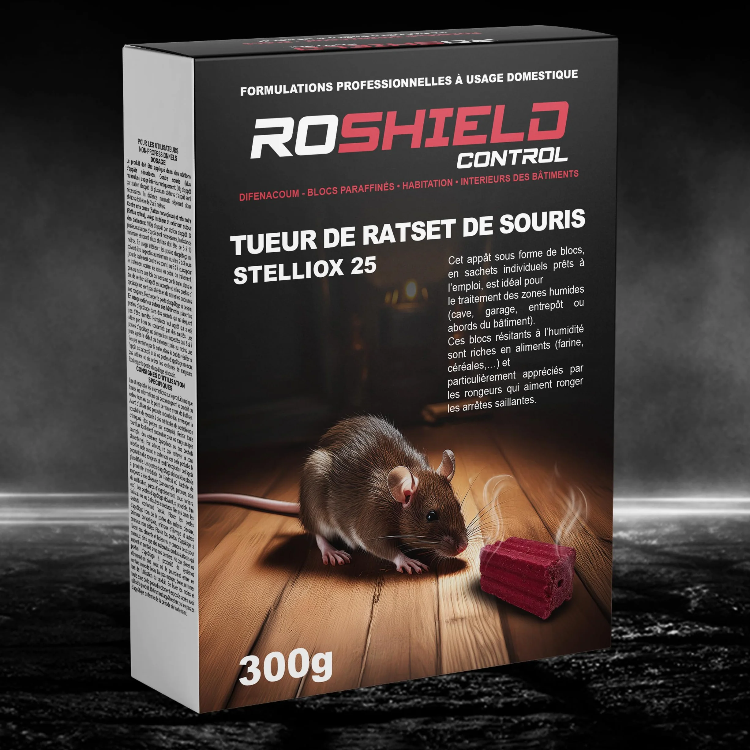 Roshield Anti Rats & Souris 600g Forte Infestation Habitation et Cuisine Efficace dès la 1ère Ingestion Idéal pour Lieux Secs & Humides (600g, 24x25g)