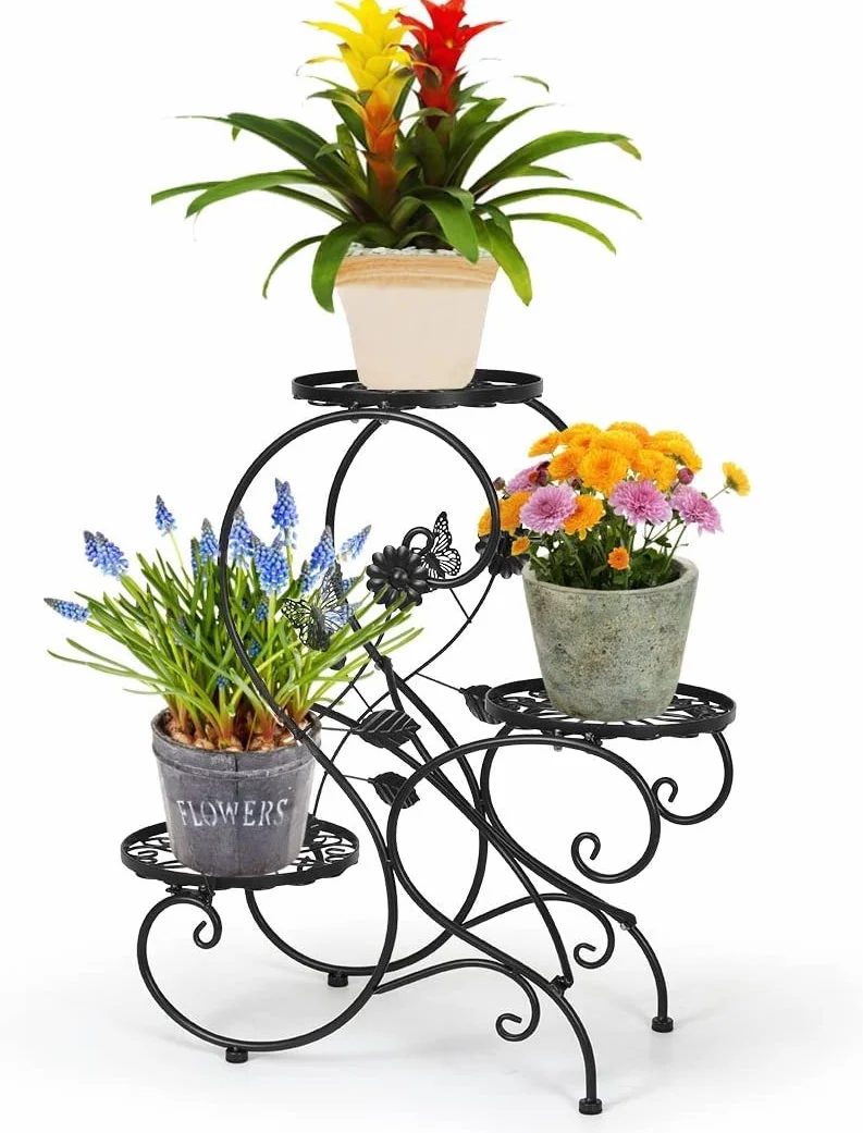 HLC-Noir Porte Pot 3 Etagere Support Jardin en Metal Fer