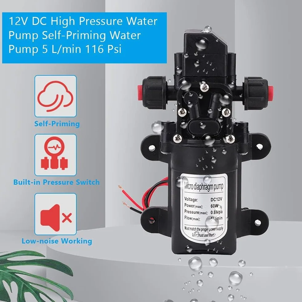 Pompe de Pulvérisation Auto-Amorçante 116PSI DC 12V 60W 5L/min pour Camping-Cars Bateaux Jardin