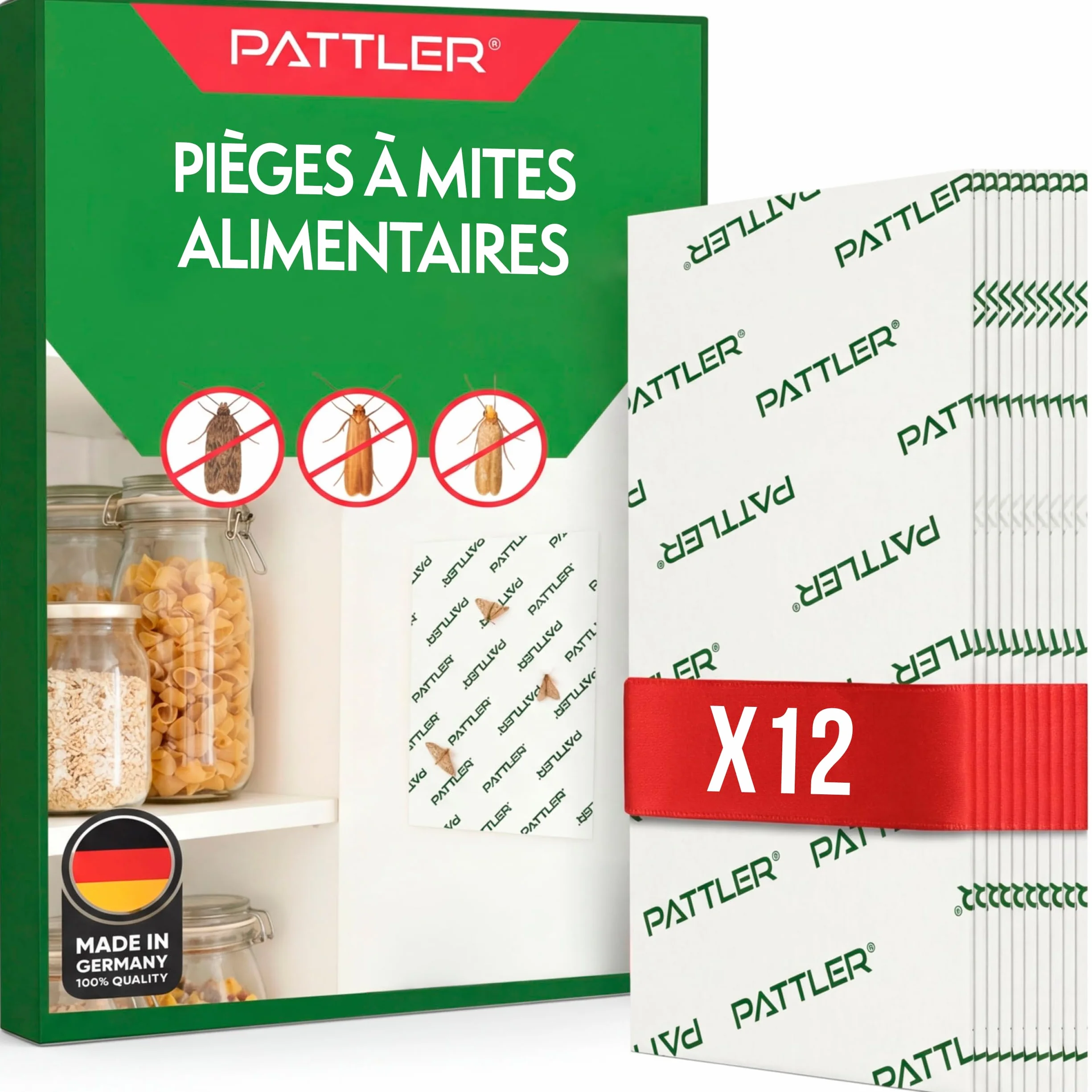 PATTLER Piege Mites Alimentaires Puissant à phéromone – 12 Pièces. Anti Mites Alimentaires sans Insecticide pour Garde-Manger et Cuisine. Capture e Contrôle des Infestations de Mites Alimentaires.