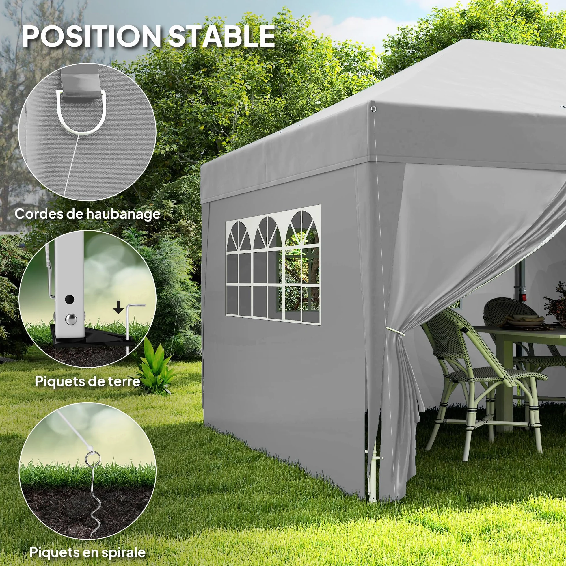 Outsunny Tonnelle de Jardin Exterieur tonnelle Pliante 3 x 6 m Pop-up avec 6 parois latérales, Trous de Drainage, Sac de Transport Inclus, Barnum Pliant pour Camping Festival Mariage, Gris